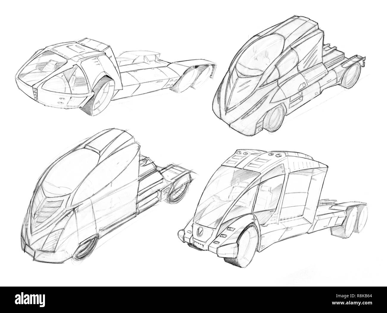 Concept Art crayon dessin d'ensemble de dessins de camion futuriste Banque D'Images