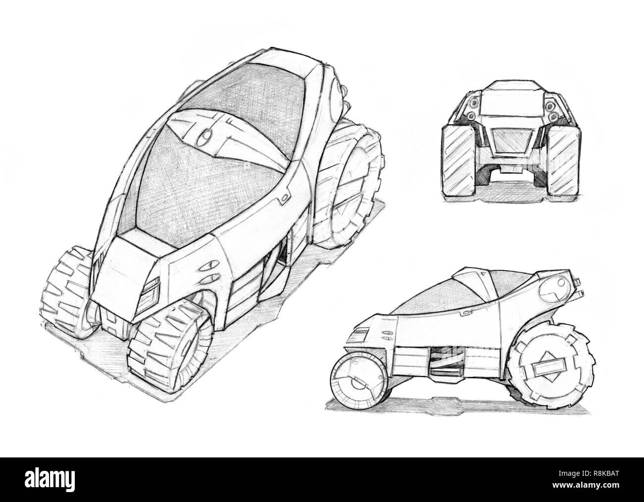 Concept Art crayon dessin du petit modèle de voiture tout terrain futuriste Banque D'Images