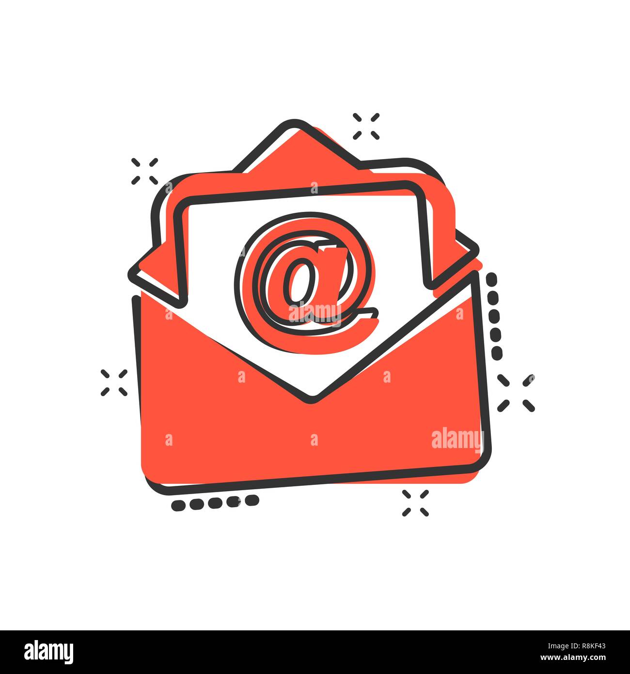 L'icône d'enveloppe de courrier dans le style comique. Vector cartoon illustration e-mail pictogramme. Boîte aux lettres e-mail concept entreprise effet splash. Illustration de Vecteur