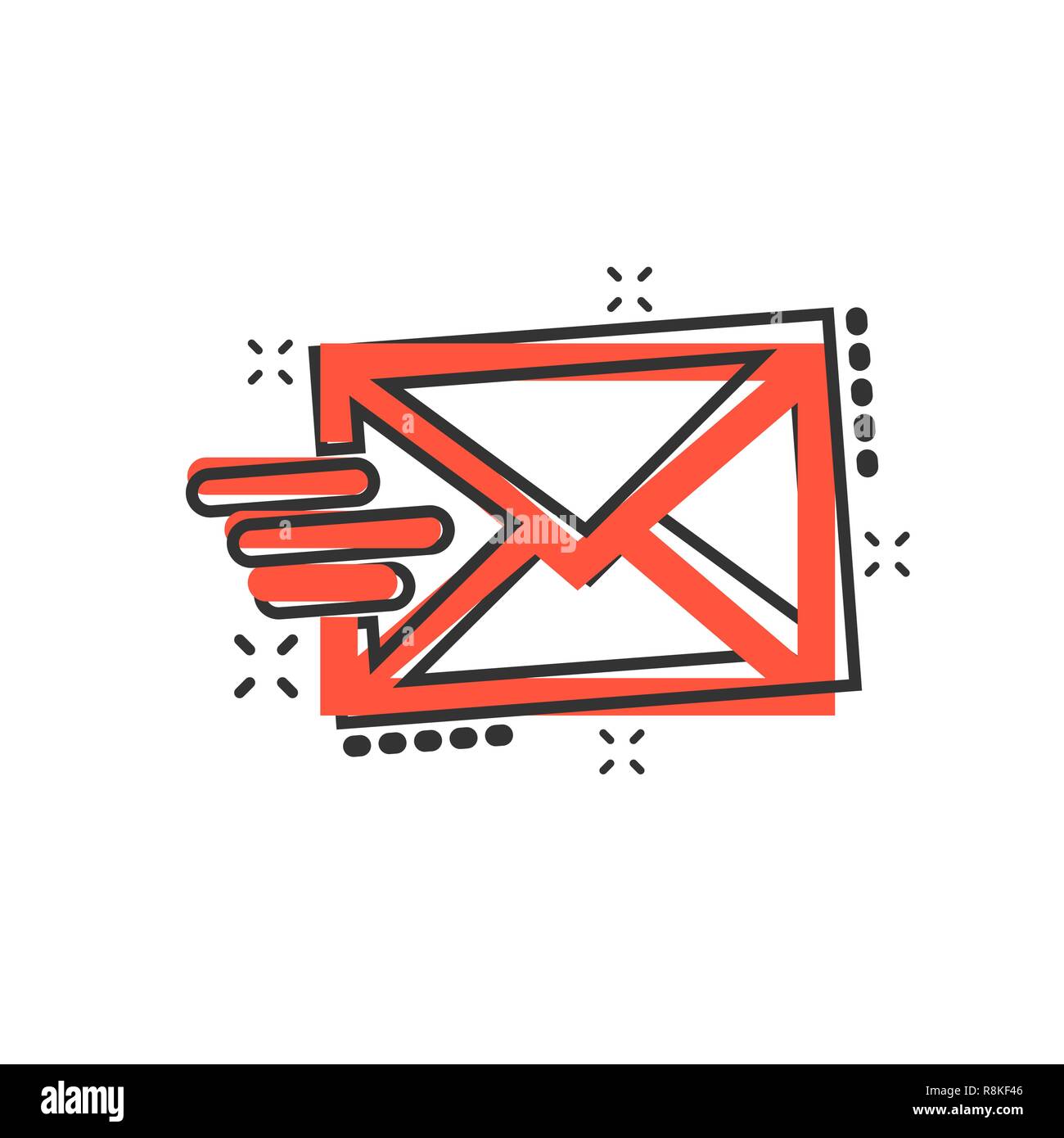 L'icône d'enveloppe de courrier dans le style comique. Vector cartoon illustration e-mail pictogramme. Boîte aux lettres e-mail concept entreprise effet splash. Illustration de Vecteur
