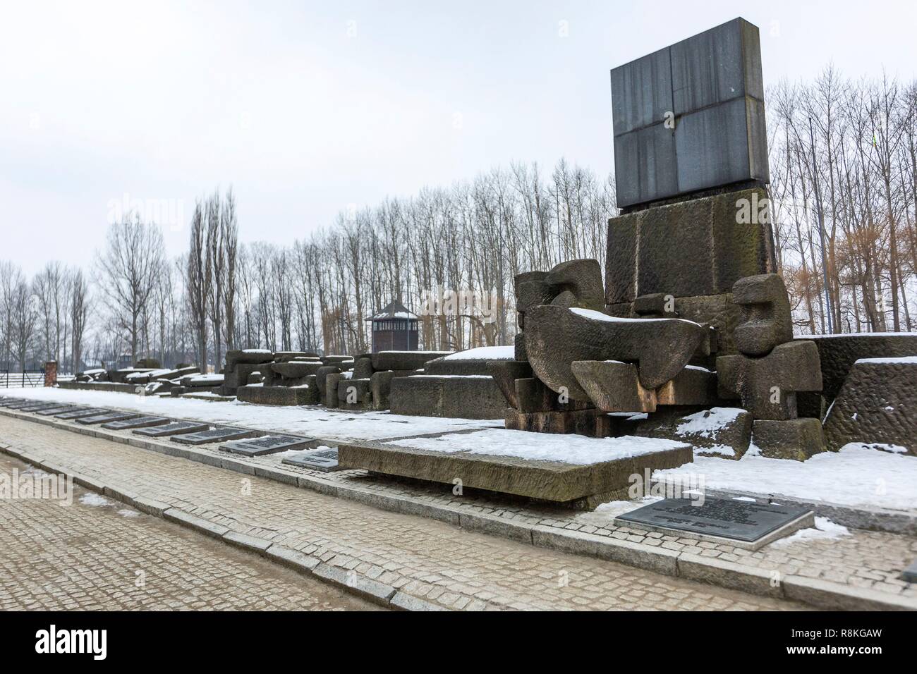 Pologne, Auschwitz, Birkenau, camp de concentration et d'extermination (1940-1945), les victimes des camps de concentration, des plaques commémoratives memorial Banque D'Images