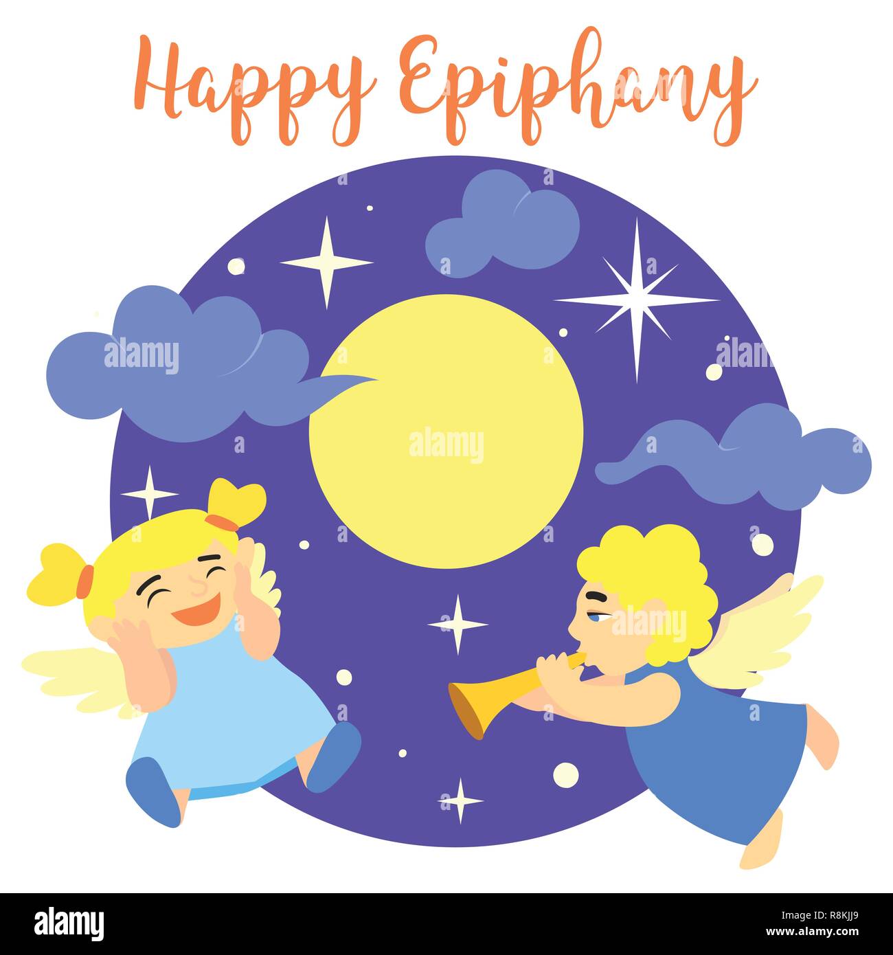 Heureux l'épiphanie anges fond concept. Cartoon illustration de l'épiphanie anges heureux concept vector background pour web design Illustration de Vecteur