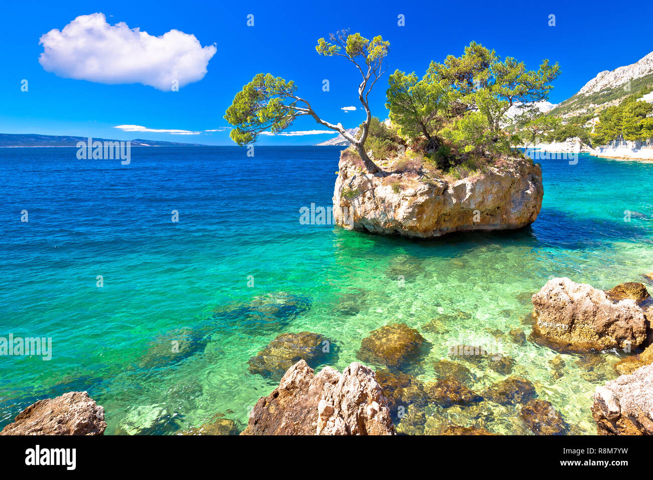 Sur l'îlot idyllique plage de Punta Rata à Brela, Makarska riviera d'Istrie, Croatie Banque D'Images