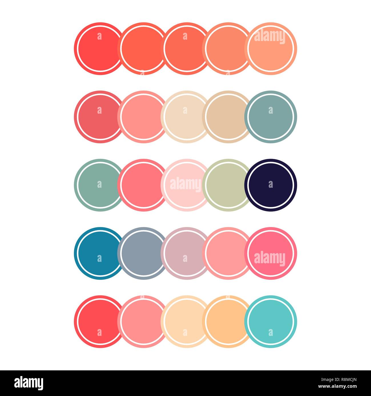 Ensemble de cinq jeux de couleurs différentes avec de nouveaux 2019 tendance corail Illustration de Vecteur