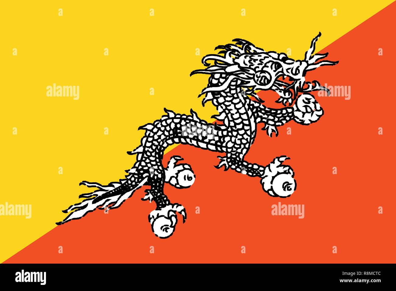 Le drapeau national du Bhoutan avec dragon Illustration de Vecteur