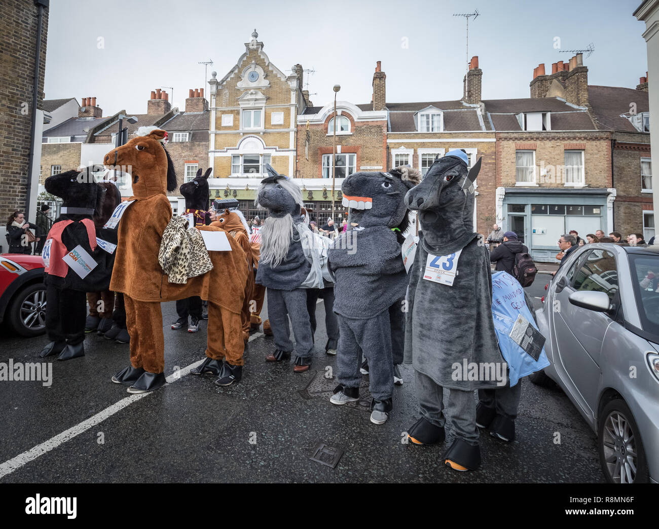 Londres, Royaume-Uni. 14Th Dec 2018. La pantomime de Noël annuel Londres Course de chevaux dans la région de Greenwich. Crédit : Guy Josse/Alamy Live News Banque D'Images