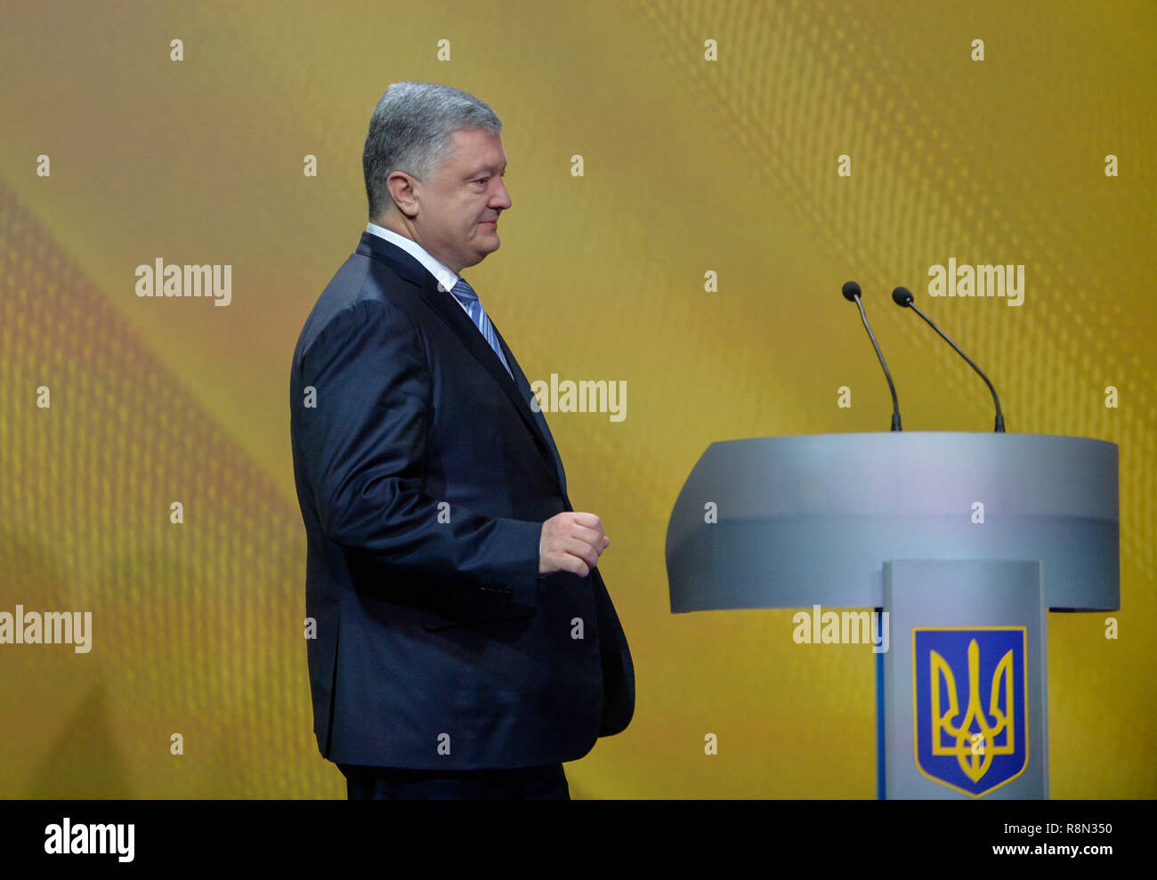 Le président de Lukraine Porochenko vu lors d'une conférence de presse à Kiev. Banque D'Images