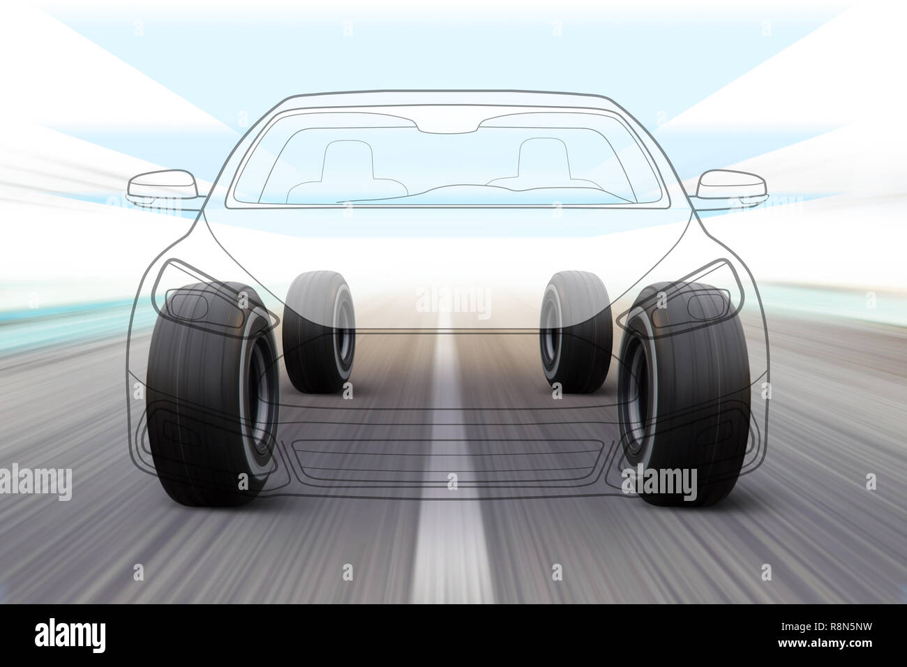 Illustration 3D de voiture comme sur les grandes lignes à grande vitesse de route Banque D'Images