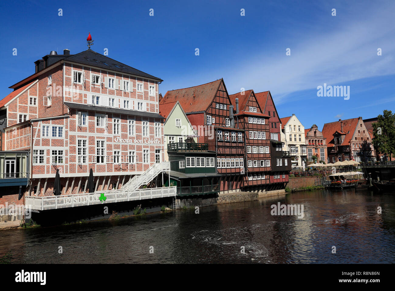 Port de la rivière Ilmenau, trimestre à Stintmarkt, Lüneburg, Lunebourg, Basse-Saxe, Allemagne, Europe Banque D'Images