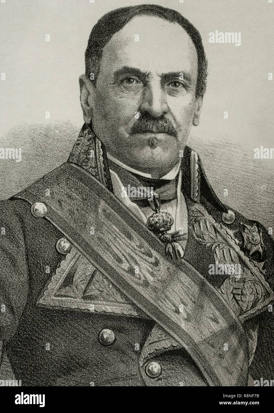 Joaquín Fernández-Badomero Espartero Alvarez de Toro (1793-1879), llamado Baldomero Espartero. Militar y político español. Dibujo por Berr, detalle. Litografía. Retrato. Crónica general de España, Historia Ilustrada Descriptiva y de sus Provincias. Castille la Nueva, 1869. Biblioteca Histórico Militar de Barcelone. Islas Baleares, España. Banque D'Images