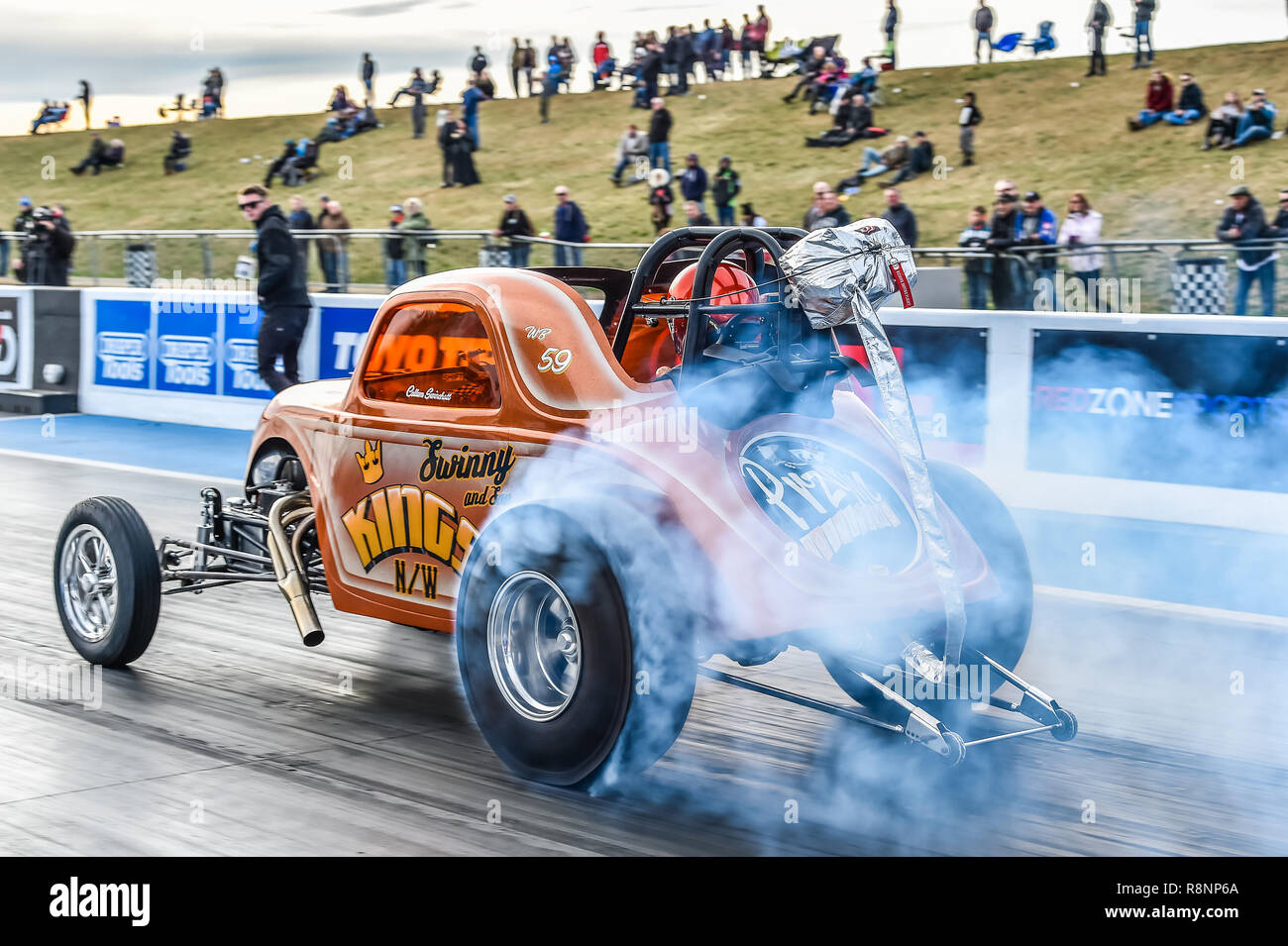 Matériel roulant Dragster Bantam Burnout Banque D'Images