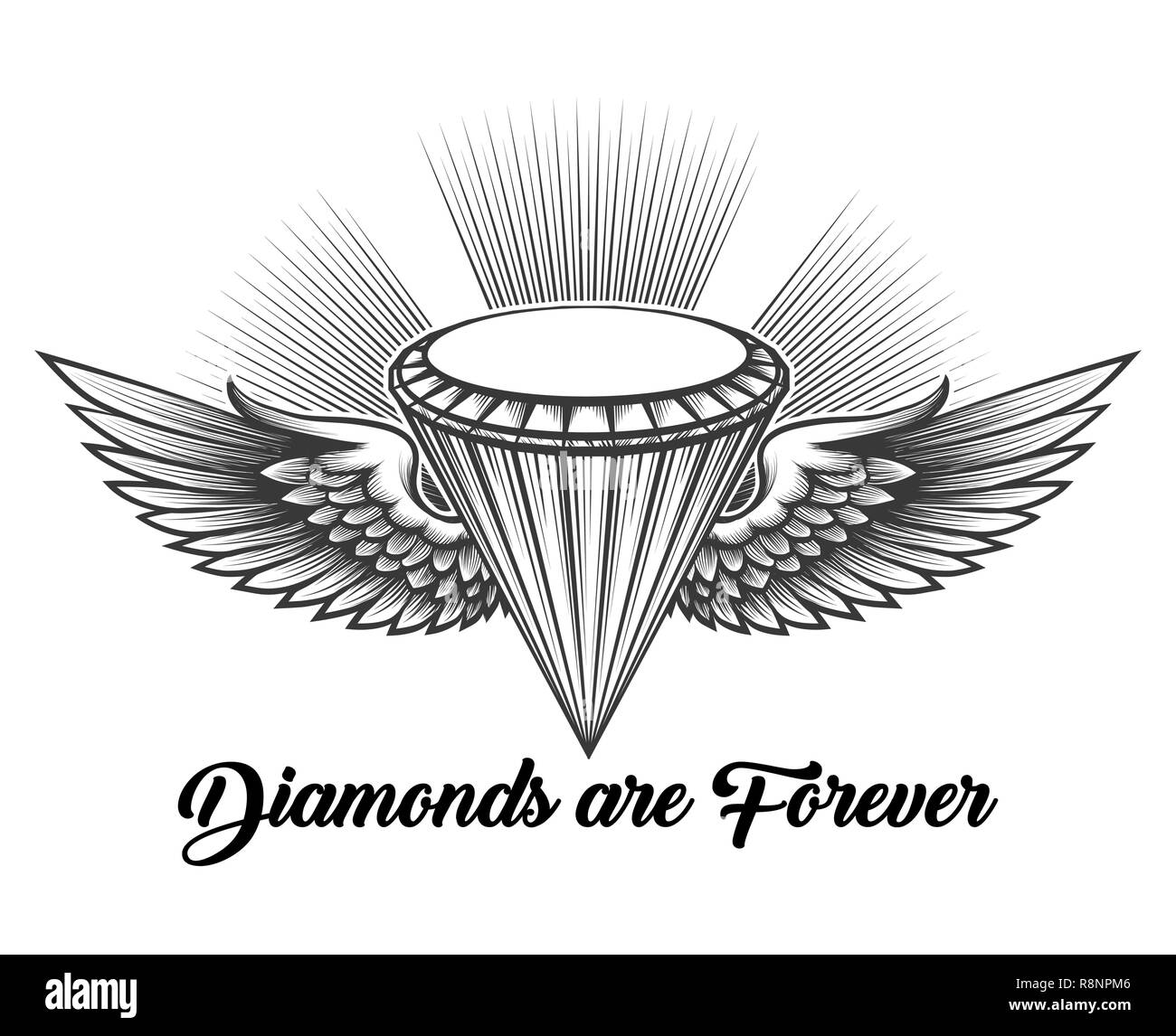 Gravure diamant ailé monochrome avec lettrage style Les diamants sont éternels. iVector illustration Illustration de Vecteur