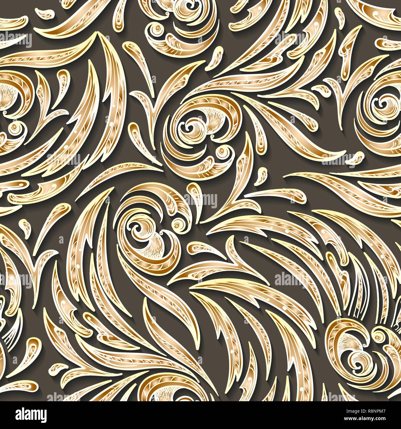 Abstract floral seamless pattern. tourbillons d'or Vector illustration. Illustration de Vecteur