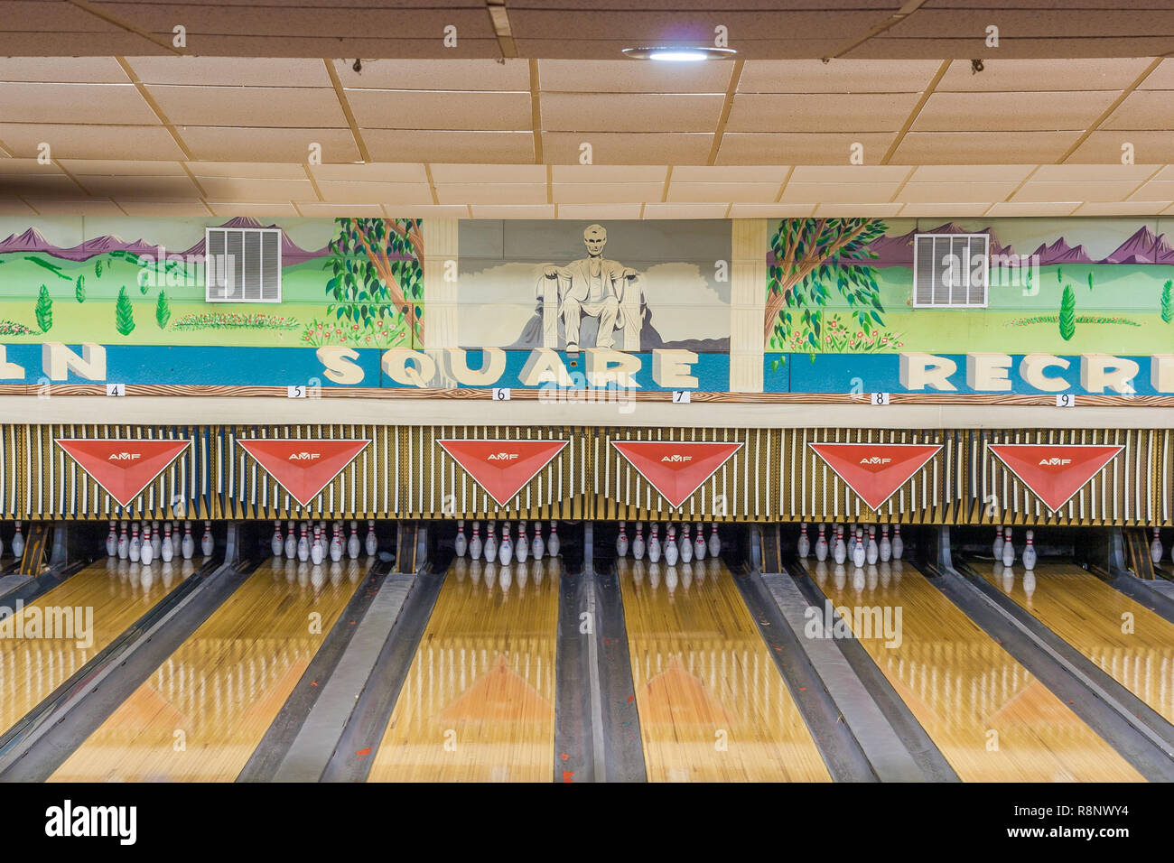Intérieur de Lincoln Lanes bowling dans le Lincoln Square Banque D'Images