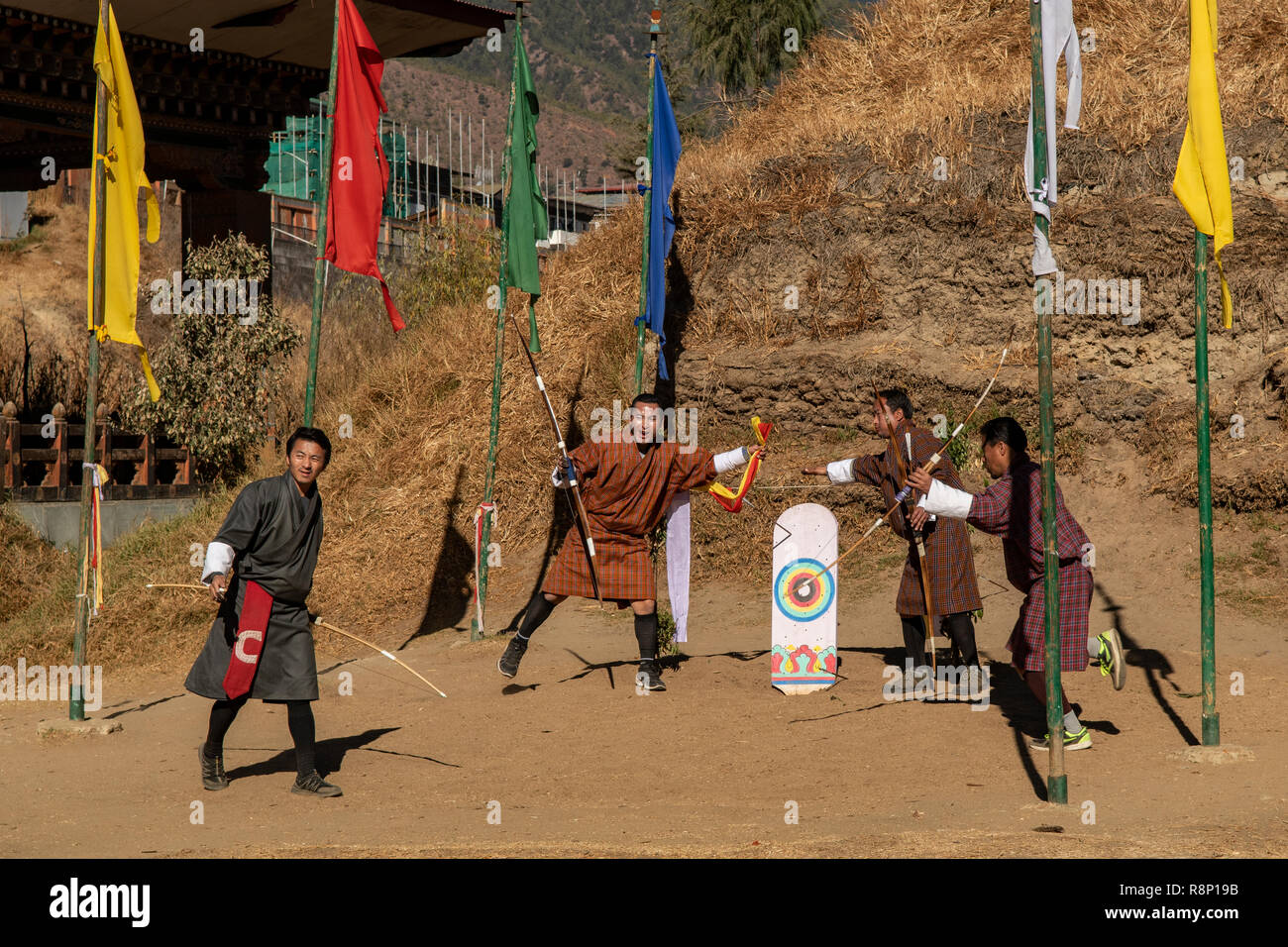 Bonne chance de tir à l'bhoutanais à Thimphu, Bhoutan Banque D'Images