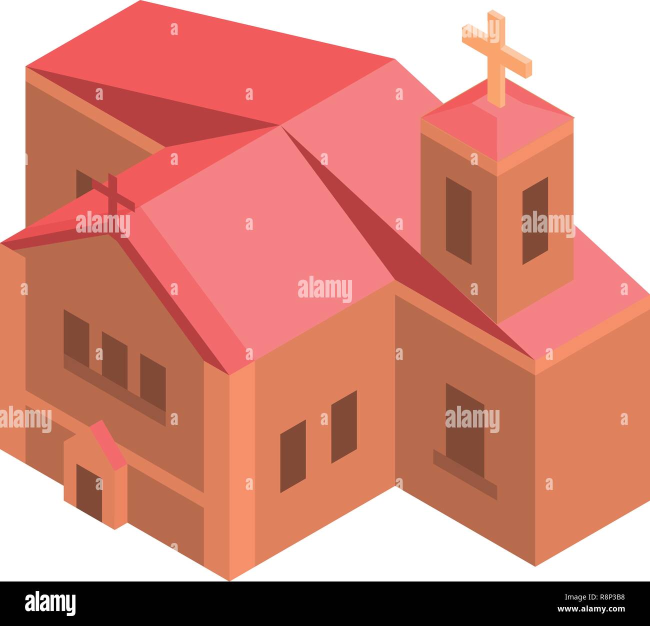 L'icône de l'église en brique rouge, de style isométrique Illustration de Vecteur