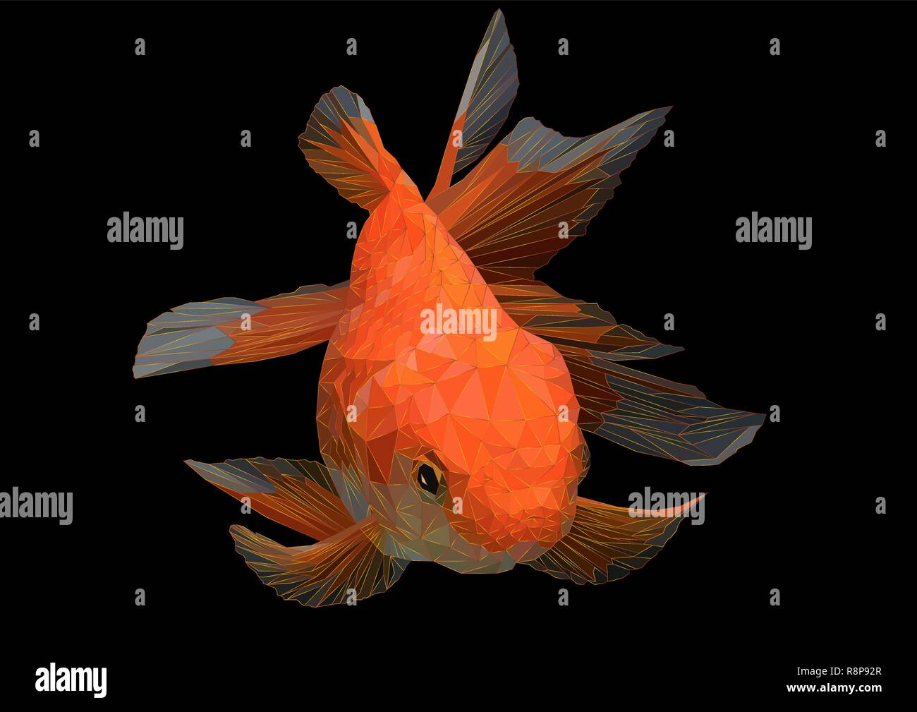 Illustration de dessin polygonal poisson d'or en fond noir. Illustration de Vecteur