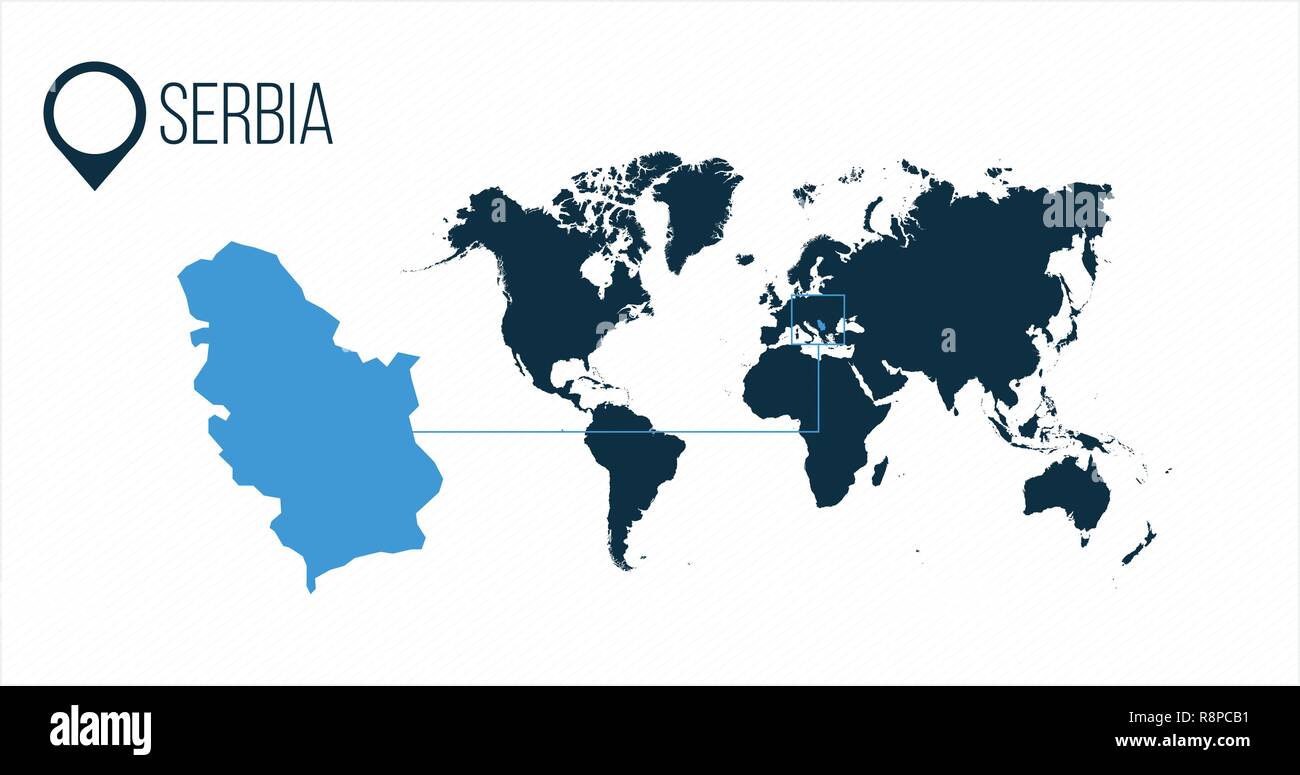 Serbie emplacement sur la carte du monde de l'infographie. Tous les pays du monde sans noms. la carte borne ou marqueur. vector illustration sur fond dénudé Illustration de Vecteur