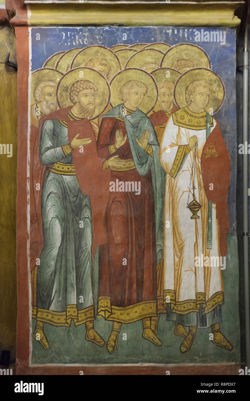 Procession des justes au ciel représenté dans la fresque datée de 1635-1636 dans la cathédrale de la Nativité de la Théotokos (cathédrale Rozhdestvensky) à Suzdal, la Russie. Banque D'Images