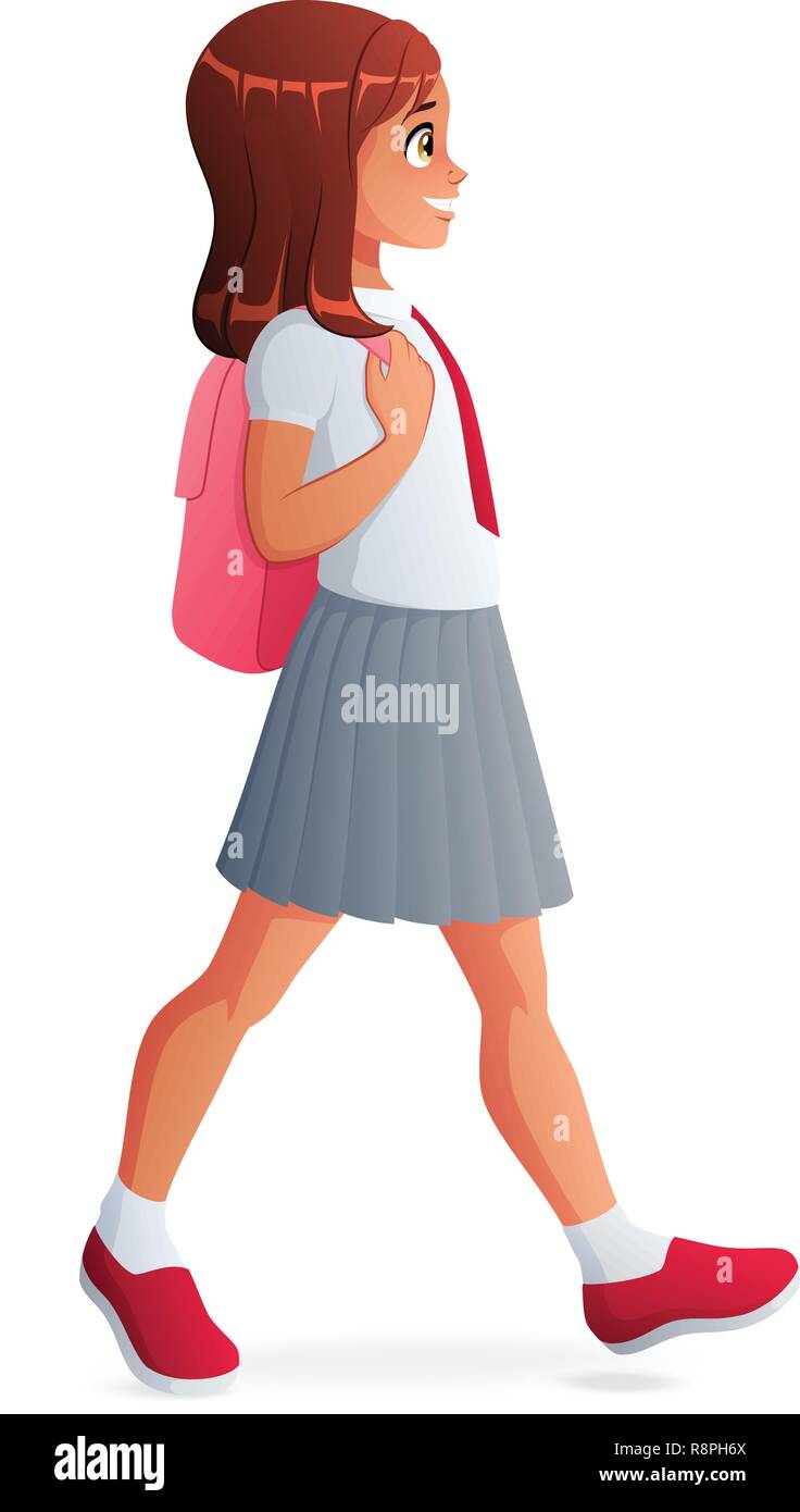 Jeune fille qui marche avec sac à dos. Vector illustration isolé Image  Vectorielle Stock - Alamy