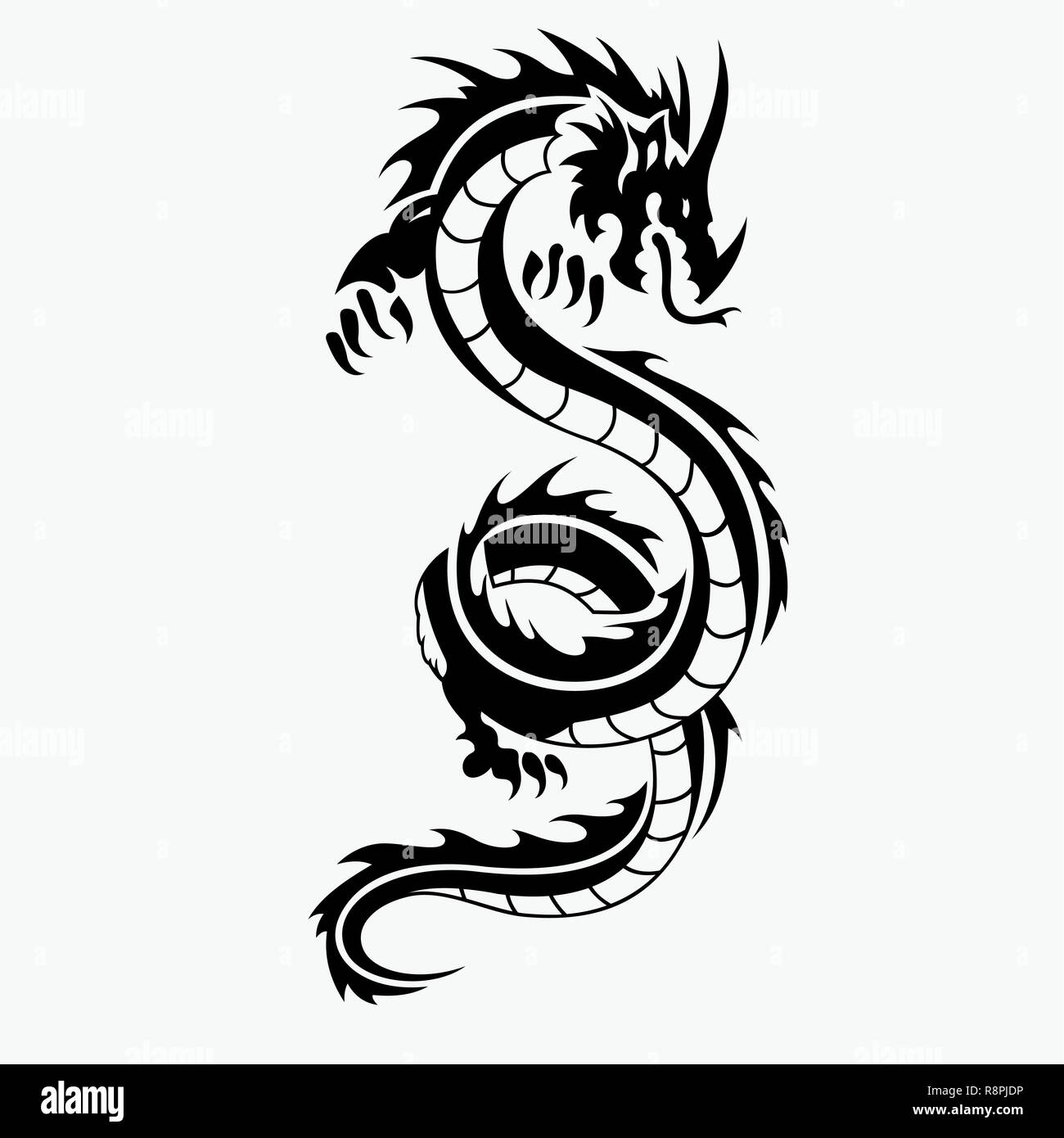 Vector illustration Dragon pour motifs de tatouage, logos, icônes, symboles, des t-shirts et d'autres équipements de conception. Banque D'Images