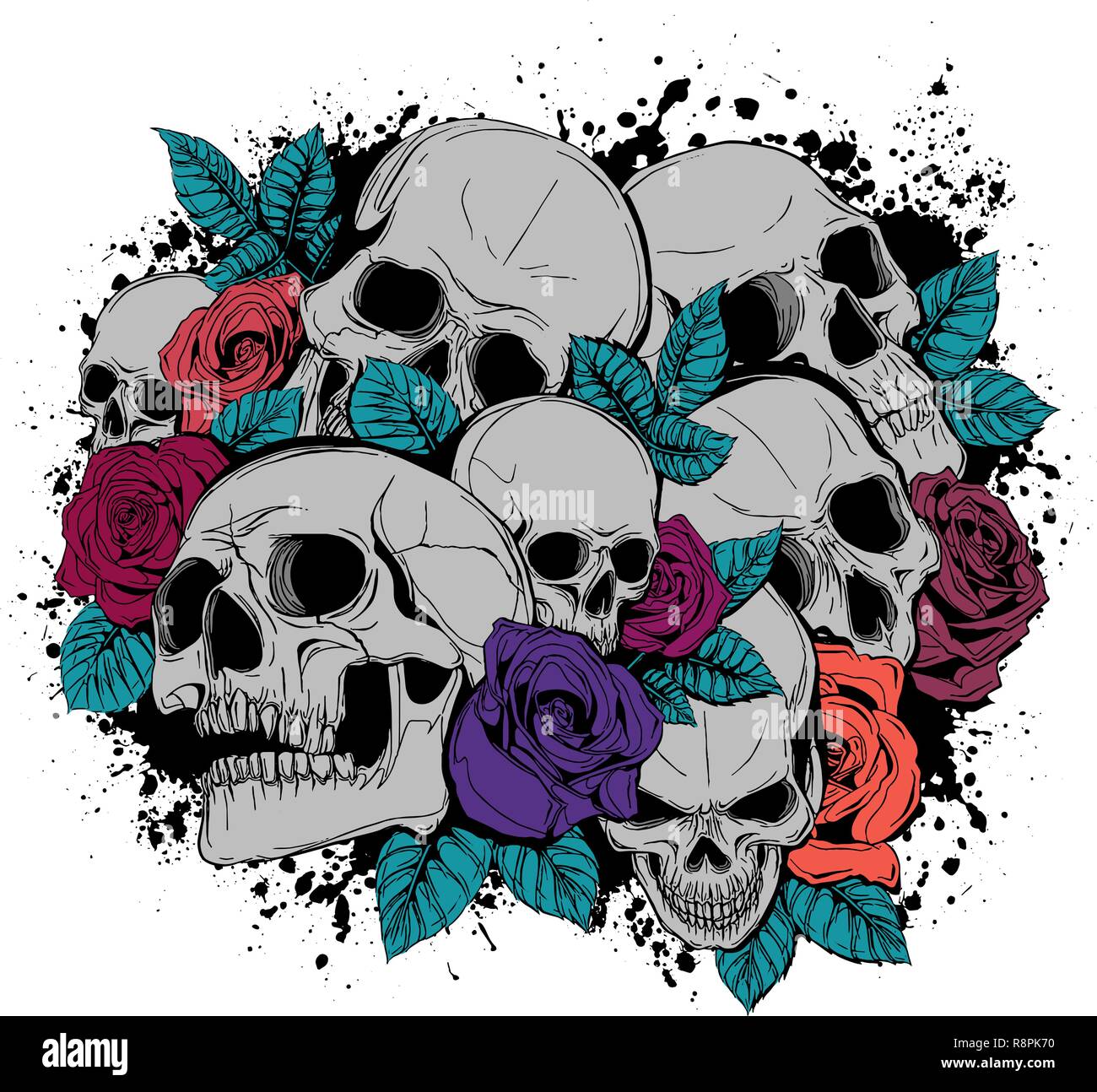 Crâne et fleurs papillons vector illustration le Jour des Morts Illustration de Vecteur