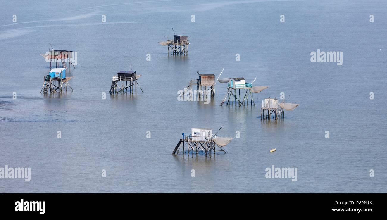 En France, en Charente Maritime, île Madame, pêche cabines avec vue aérienne (CREP) Banque D'Images