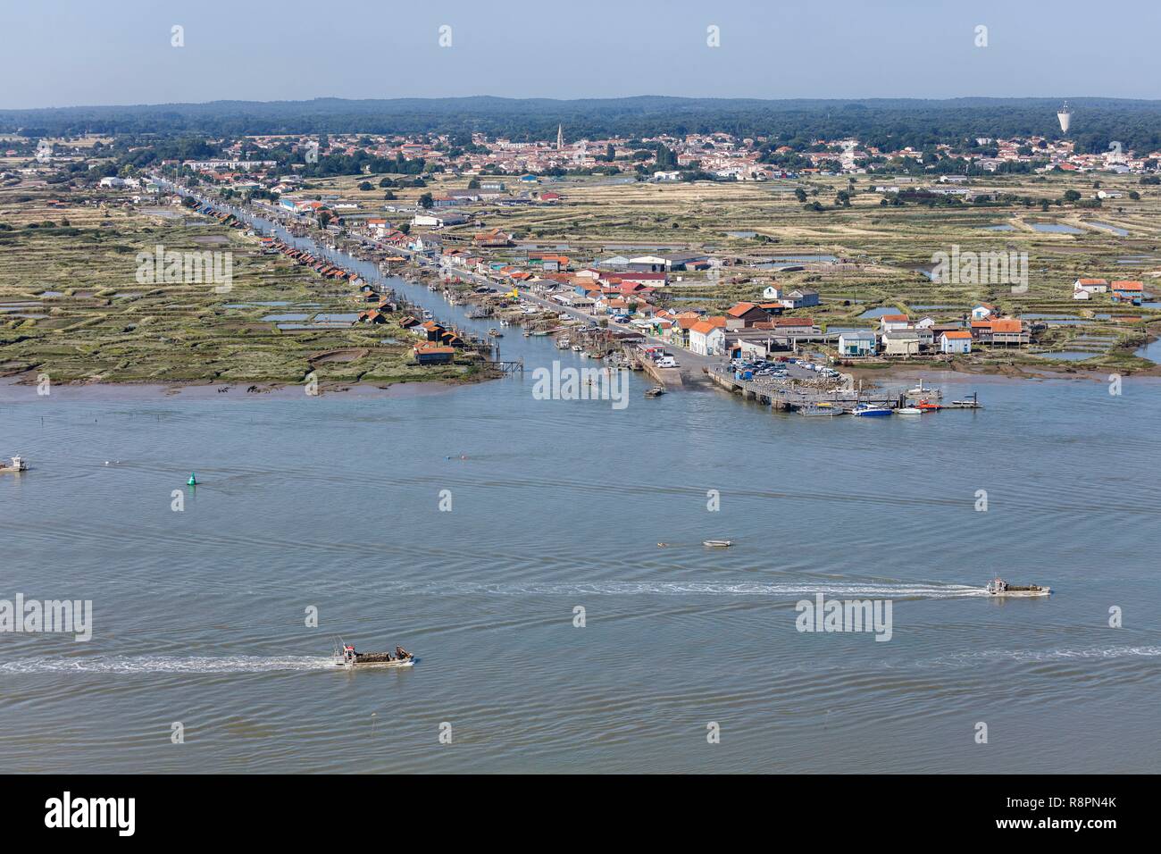 En France, en Charente Maritime, La Tremblade, Marennes et le canal de la rivière Seudre (vue aérienne) Banque D'Images