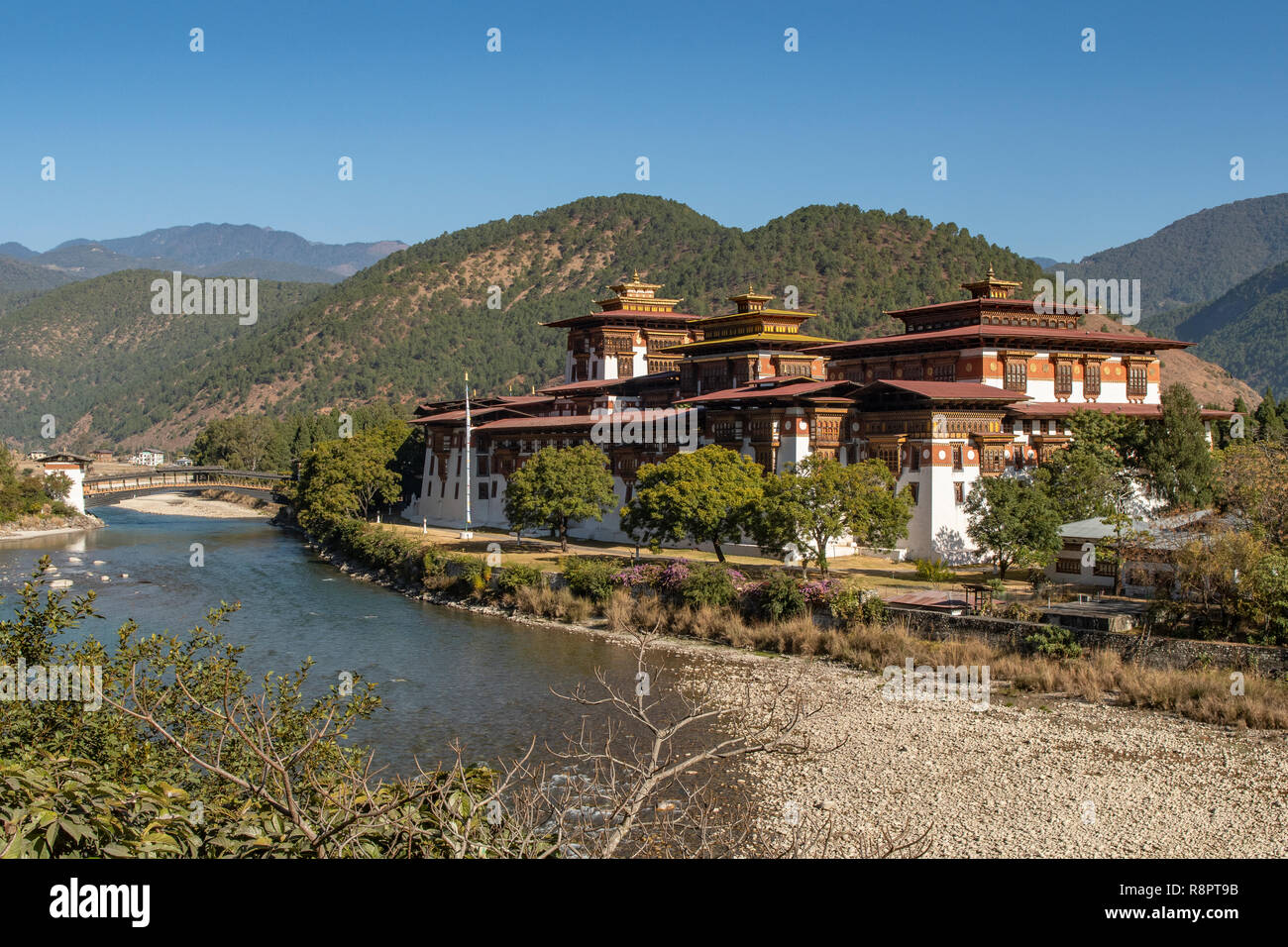 Punakha Dzong et Mo Tchou, Punakha, Bhoutan Banque D'Images