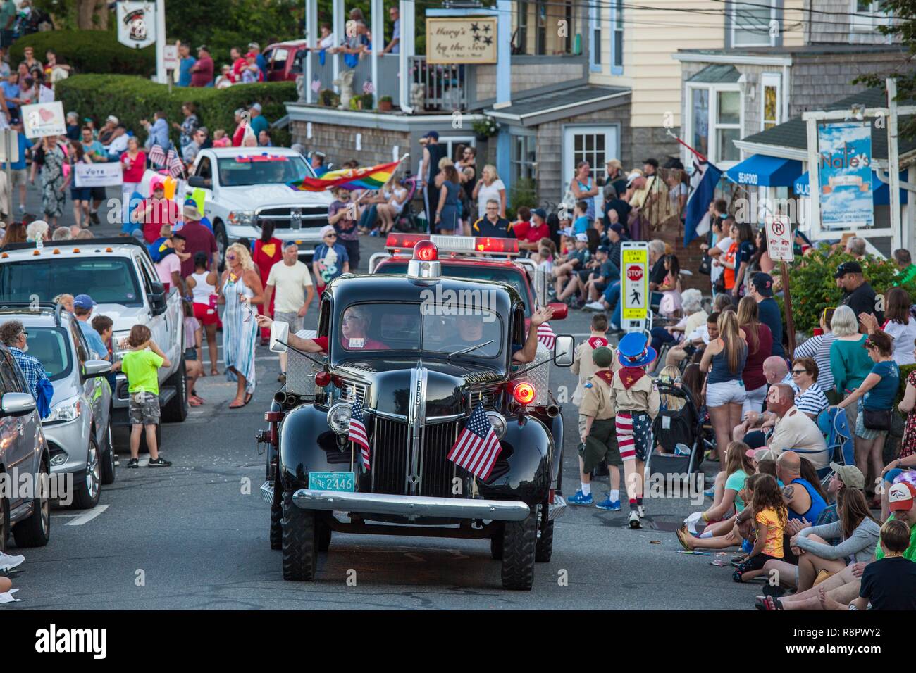United States, New England, Massachusetts, Cape Ann, Rockport, Parade du 4 juillet, un camion à incendie Banque D'Images