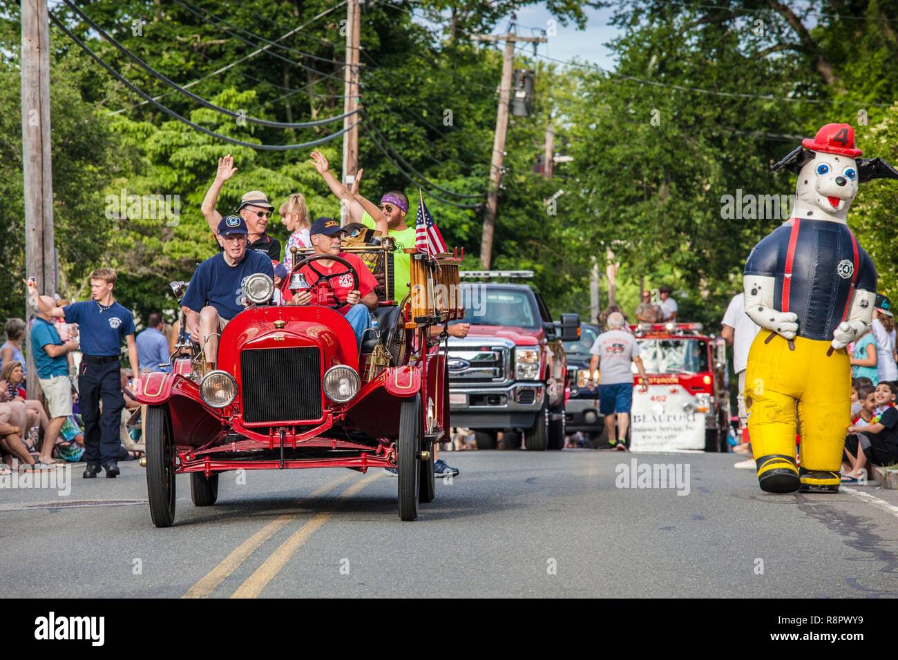 United States, New England, Massachusetts, Cape Ann, Rockport, Parade du 4 juillet, un camion à incendie Banque D'Images