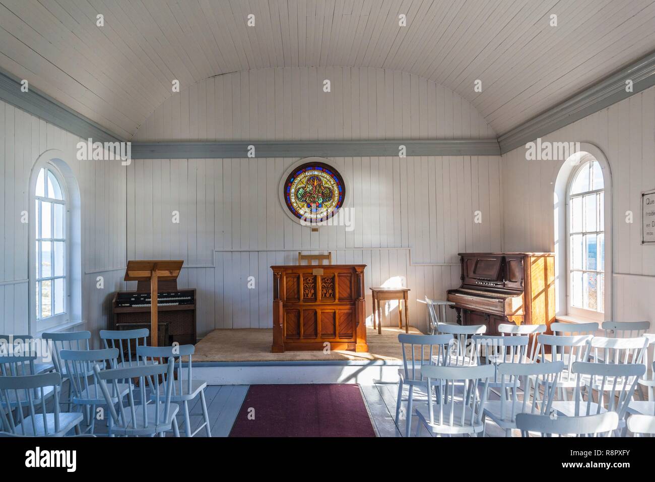 Canada, Québec , région de la Capitale-Nationale, Charlevoix, Port-au-Persil, village chapelle, construite en 1893 par le fondateur écossais, Neil McLaren, de l'intérieur Banque D'Images