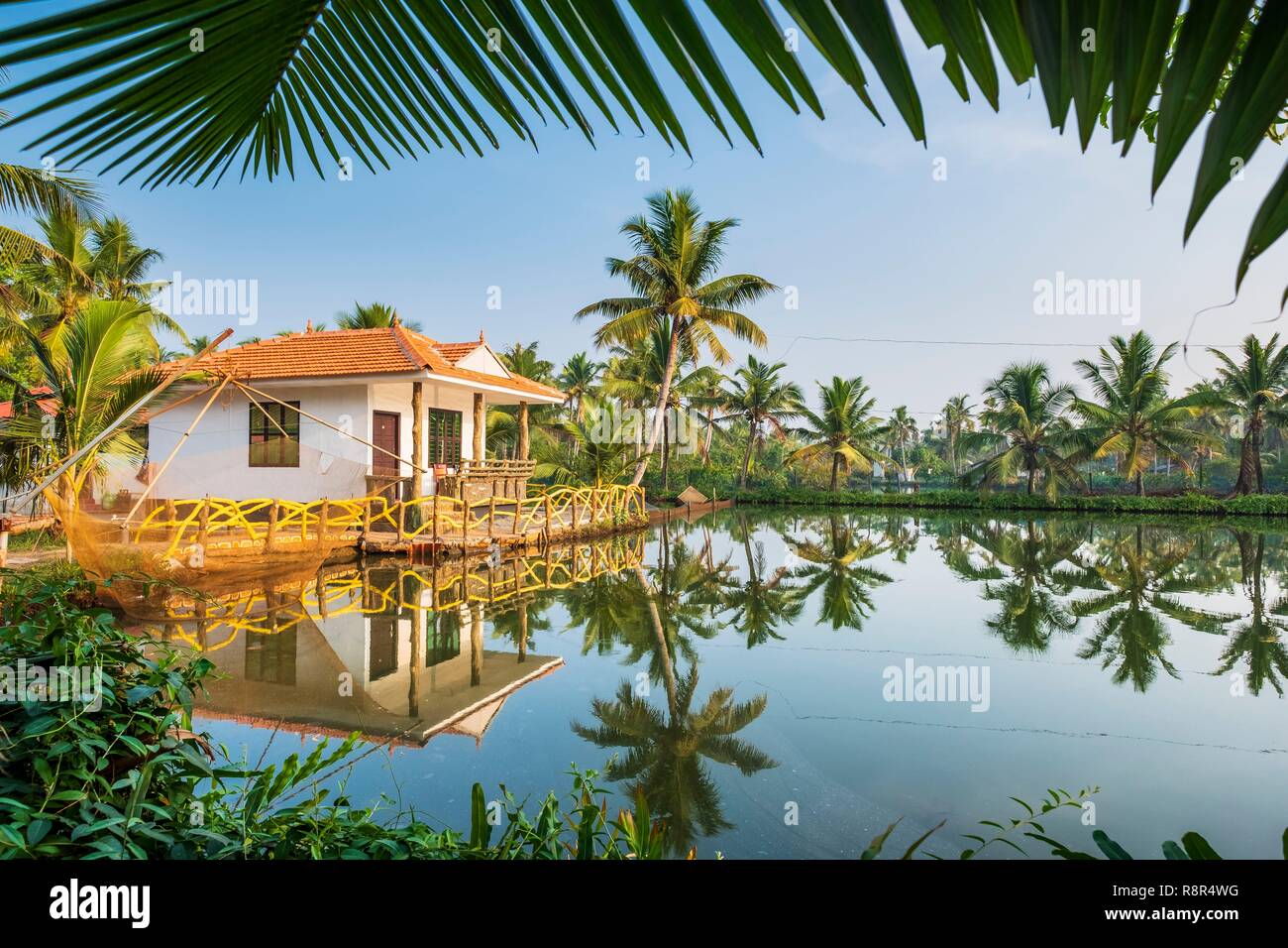L'Inde, Etat du Kerala, district de Kollam, Munroe island ou Munroturuttu, Inland Island au confluent de la Rivière du lac Ashtamudi et Kallada, Munroe Island Lake Resort guest house Banque D'Images