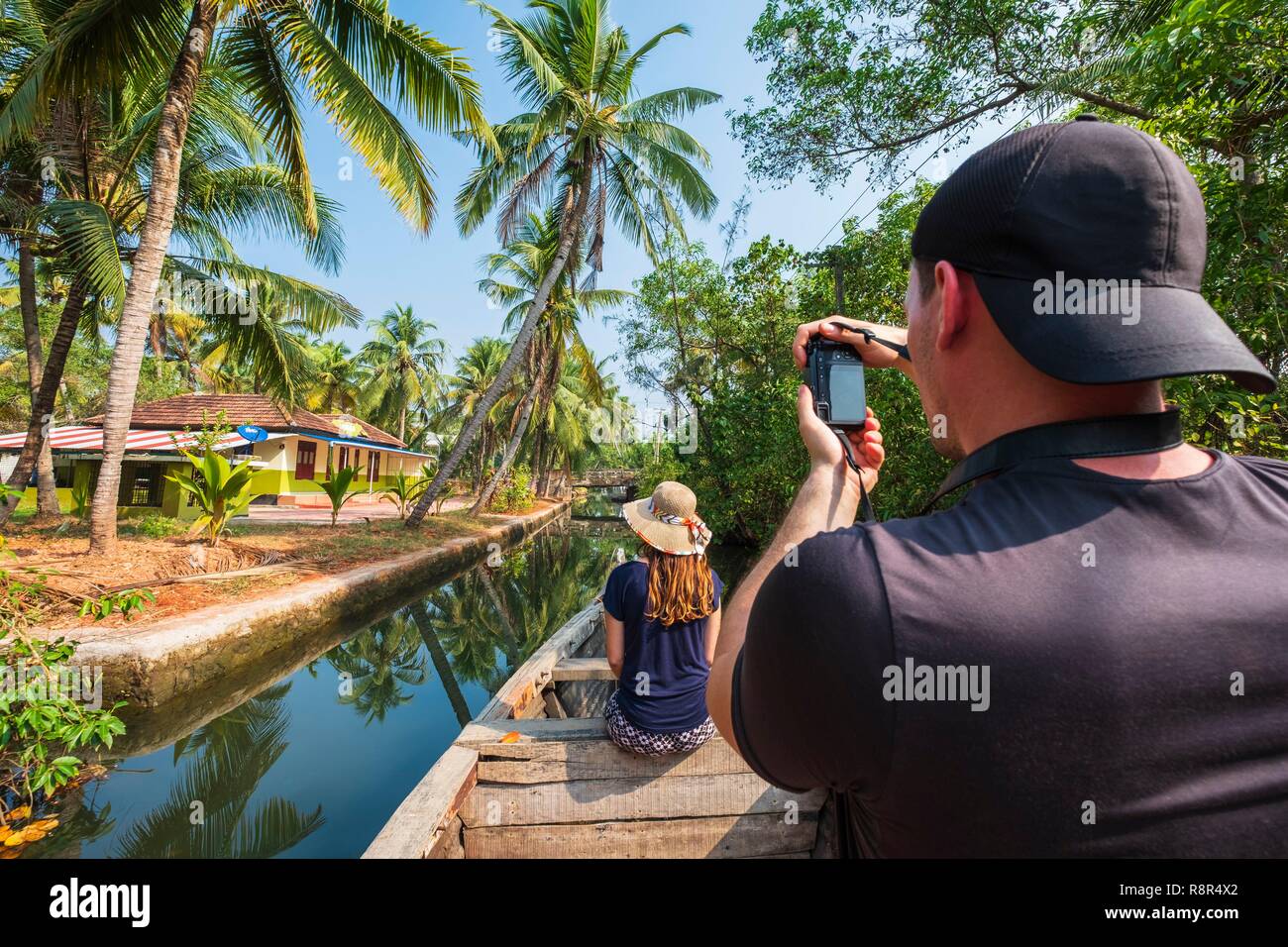L'Inde, Etat du Kerala, district de Kollam, Munroe island ou Munroturuttu, Inland Island au confluent de la Rivière du lac Ashtamudi et Kallada, backwaters (lagunes et canaux réseaux) visites en bateau Banque D'Images