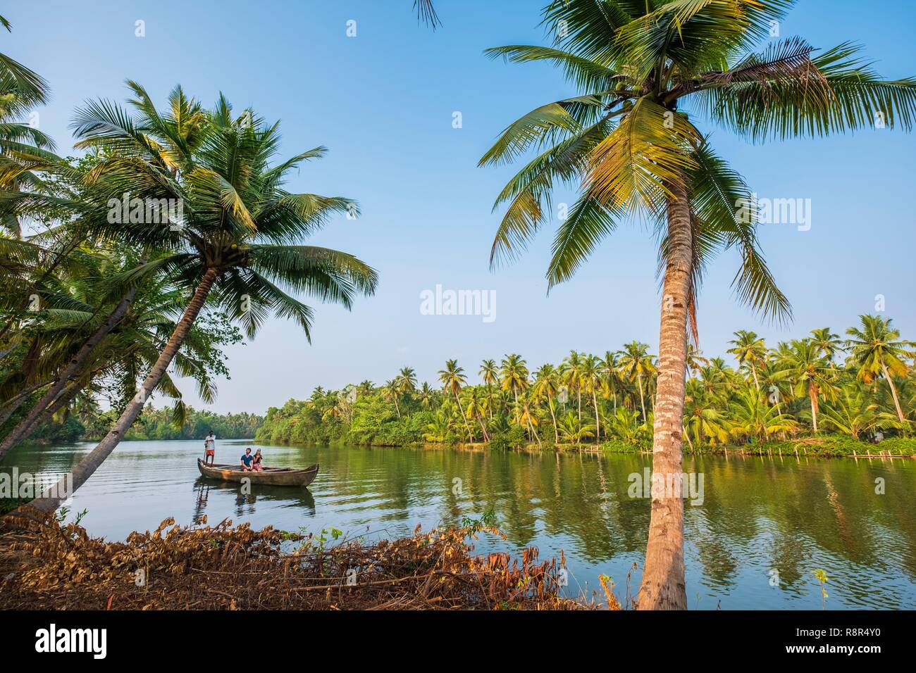 L'Inde, Etat du Kerala, district de Kollam, Munroe island ou Munroturuttu, Inland Island au confluent de la Rivière du lac Ashtamudi et Kallada, backwaters (lagunes et canaux réseaux) visites en bateau Banque D'Images