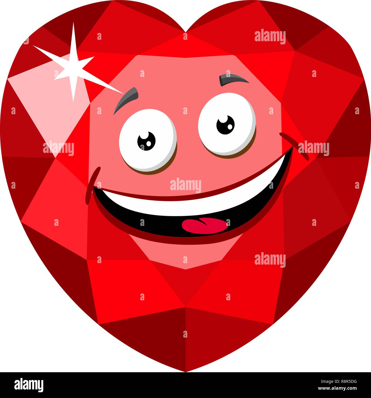 Ruby ou Rodolite gemstone Funny cartoon character. Coeur rubis-pierre précieuse taillée. Vector illustration sur fond blanc. Illustration de Vecteur