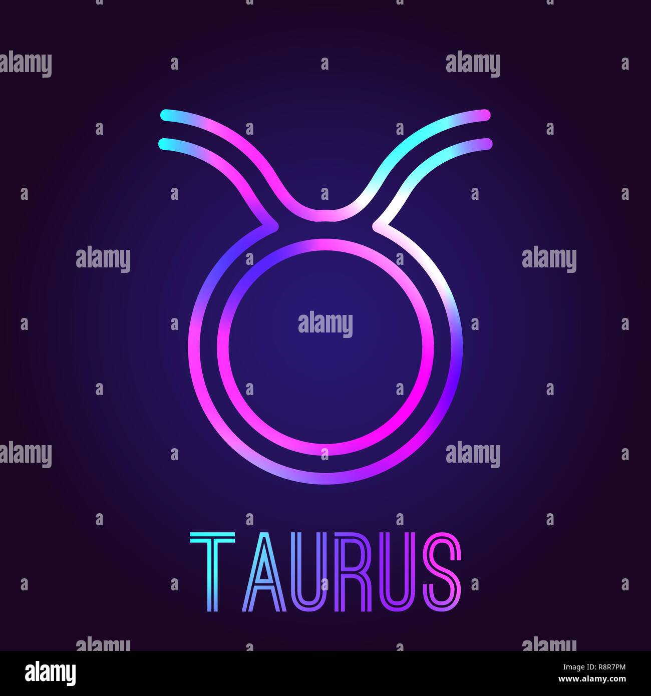 Le taureau, signe de zodiaque. Le néon lumineux multicolores d'un insigne sur un fond bleu foncé. Symbole zodiaque astrologique. Vector illustration. Illustration de Vecteur