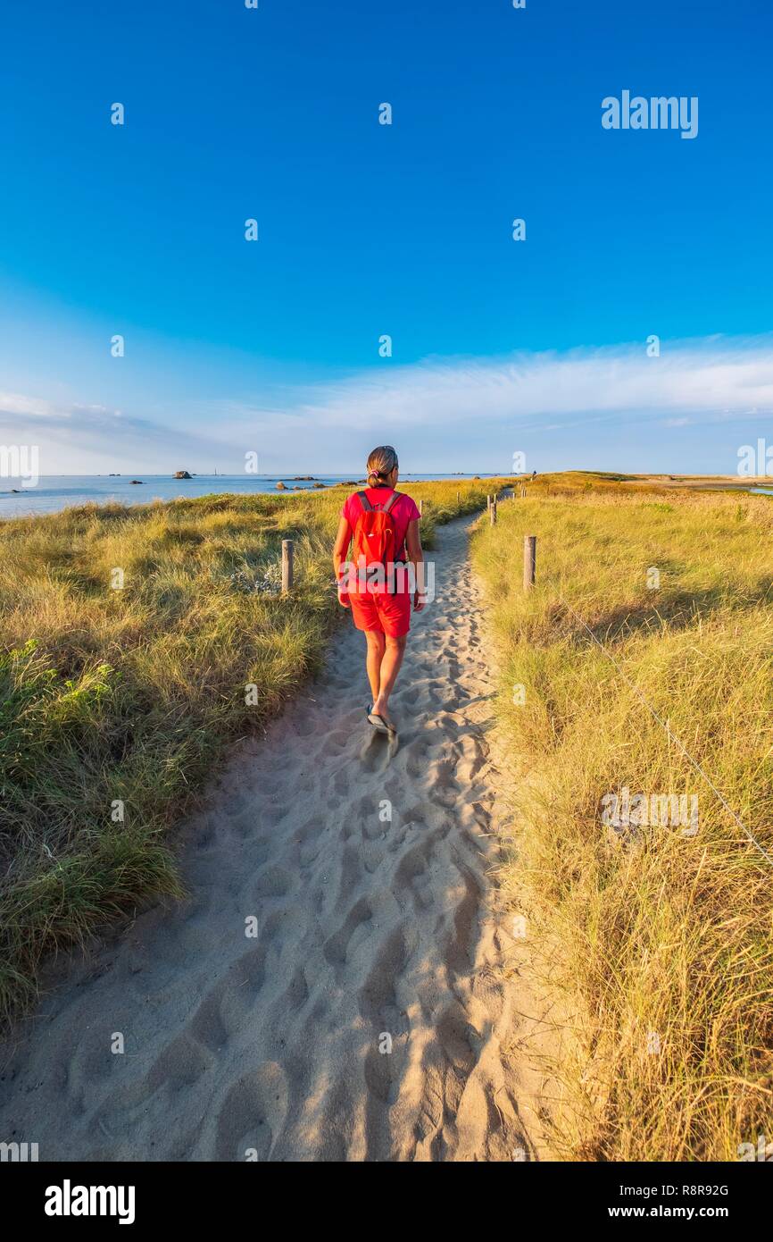 France, Côtes d'Armor Pleubian, sur le chemin de randonnée GR 34, le sillon de Talbert est un littoral constitué de galets et de sable entre les débouchés de rivières Trieux et Jaudy Banque D'Images
