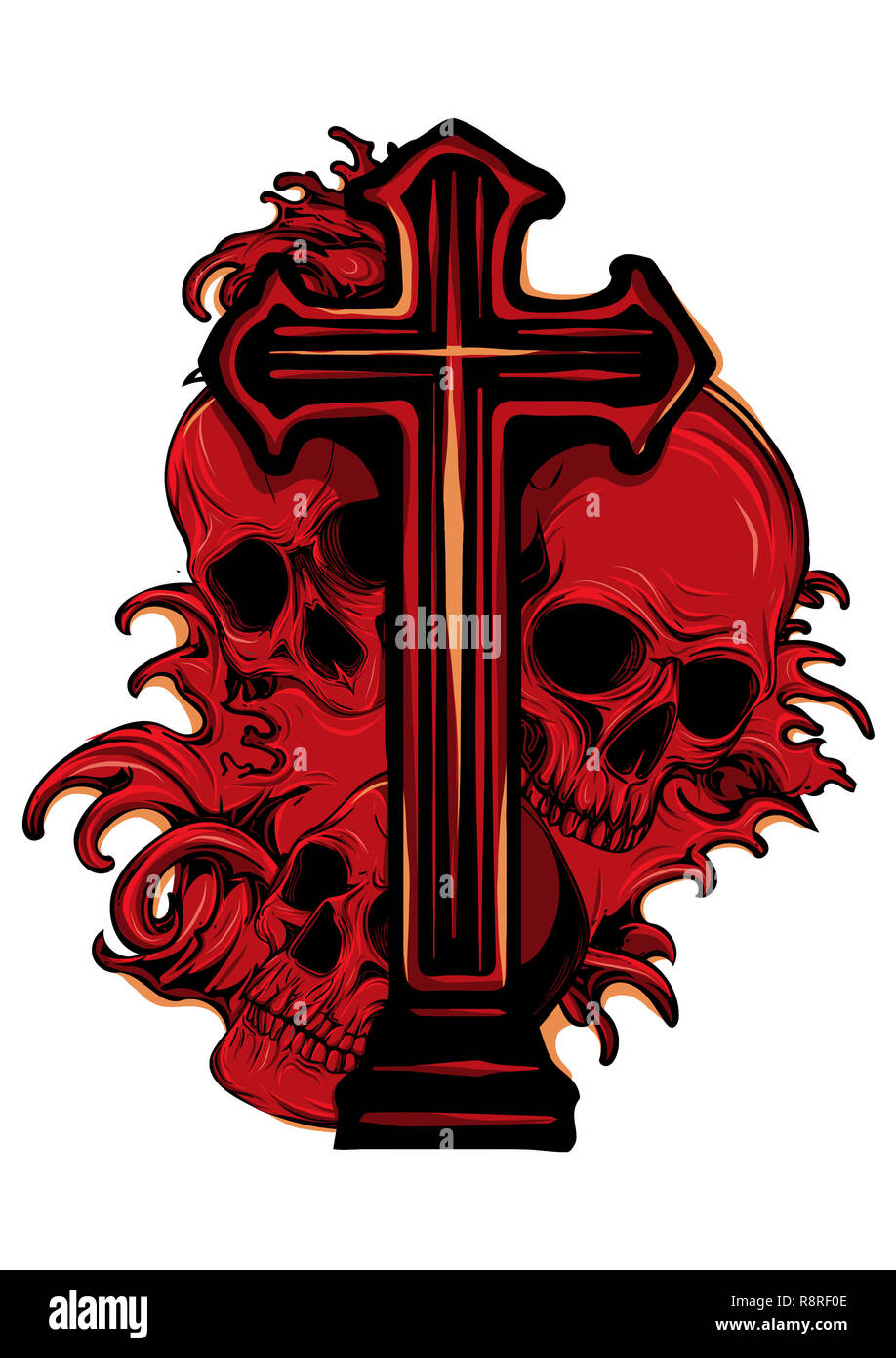 Armoiries de gothique avec tête de mort et Rosaire, grunge vintage design t shirts Banque D'Images