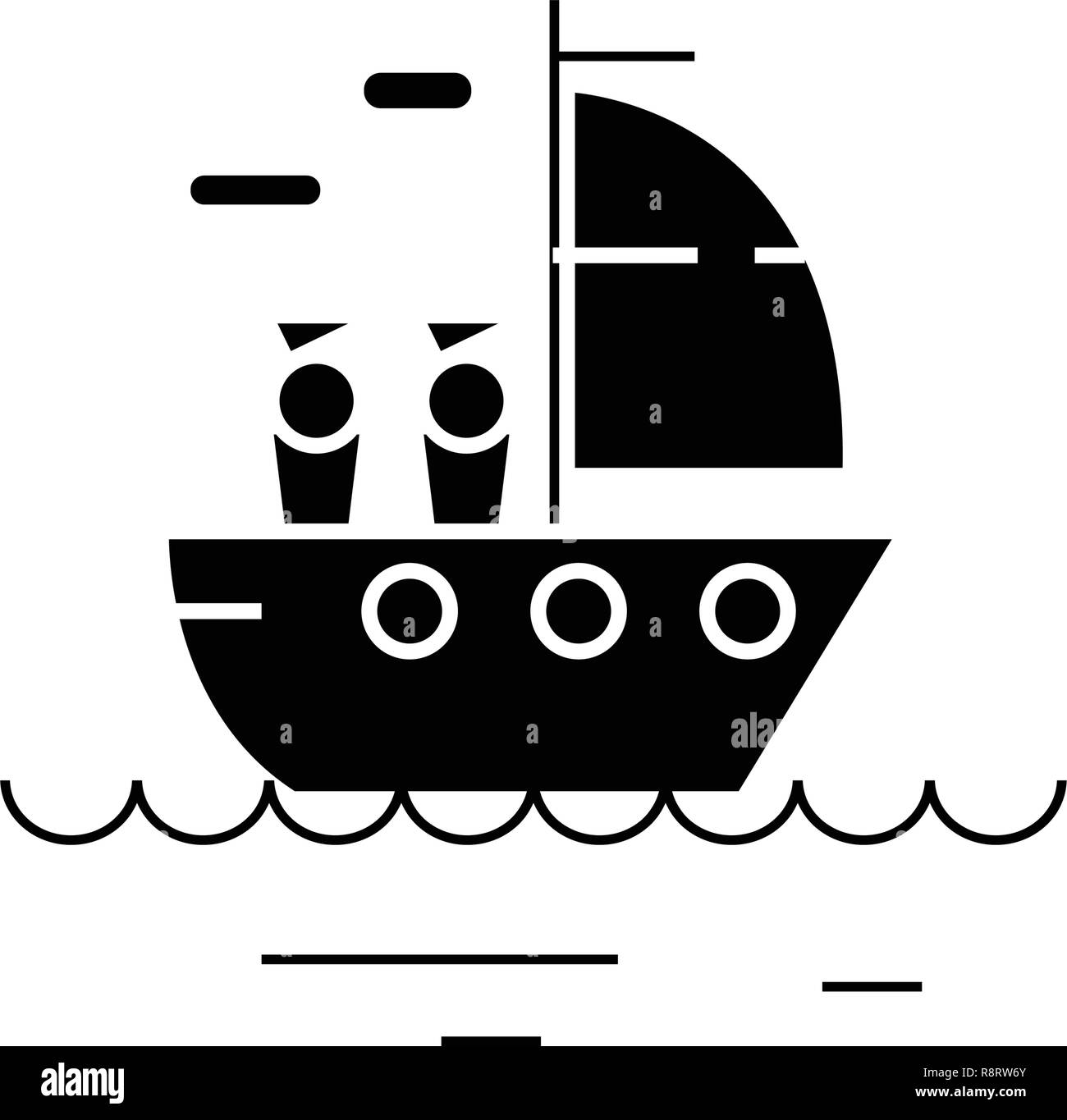 Location de bateau à black concept vecteur icône. Location de bateau à télévision illustration, sign Illustration de Vecteur