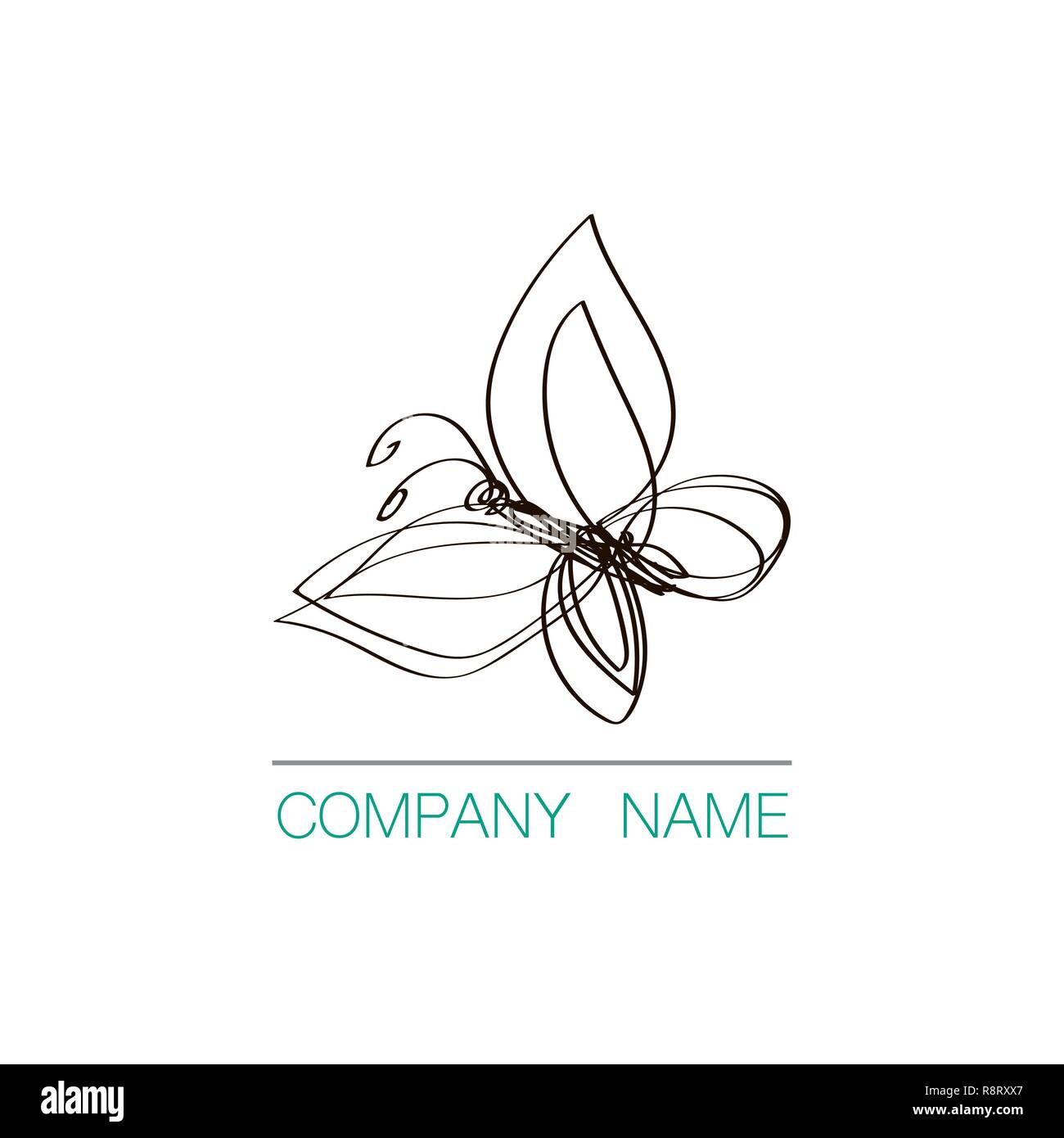 Ligne continue logo papillon design. Hand drawn vector emblème. Illustration de Vecteur