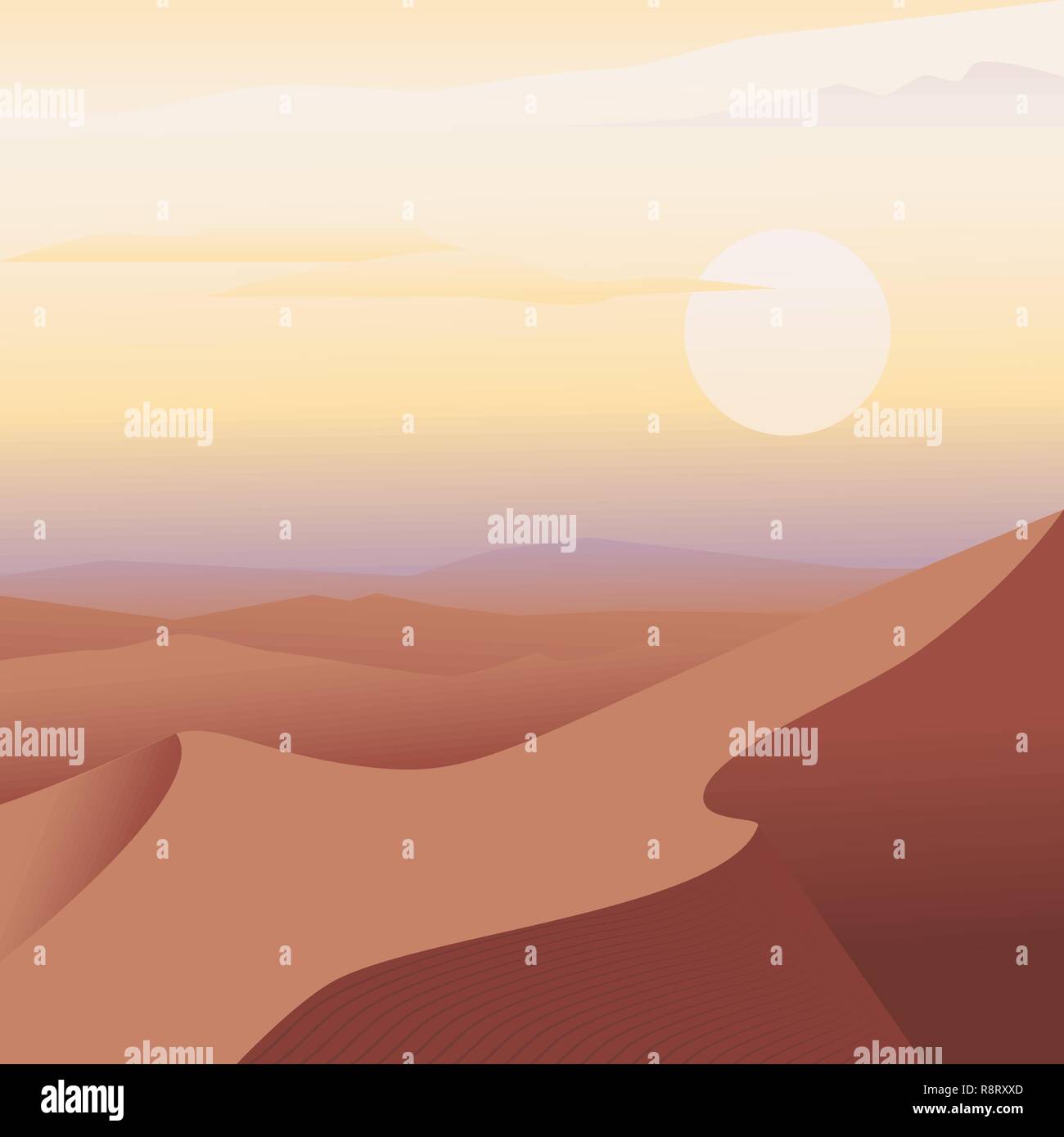 Paysage de désert arabique. Dunes de sable et soleil. Vector illustration Illustration de Vecteur