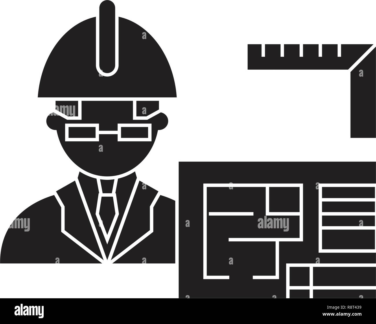 Architecte-constructeur vecteur icône noire concept. Architecte-constructeur télévision illustration, sign Illustration de Vecteur