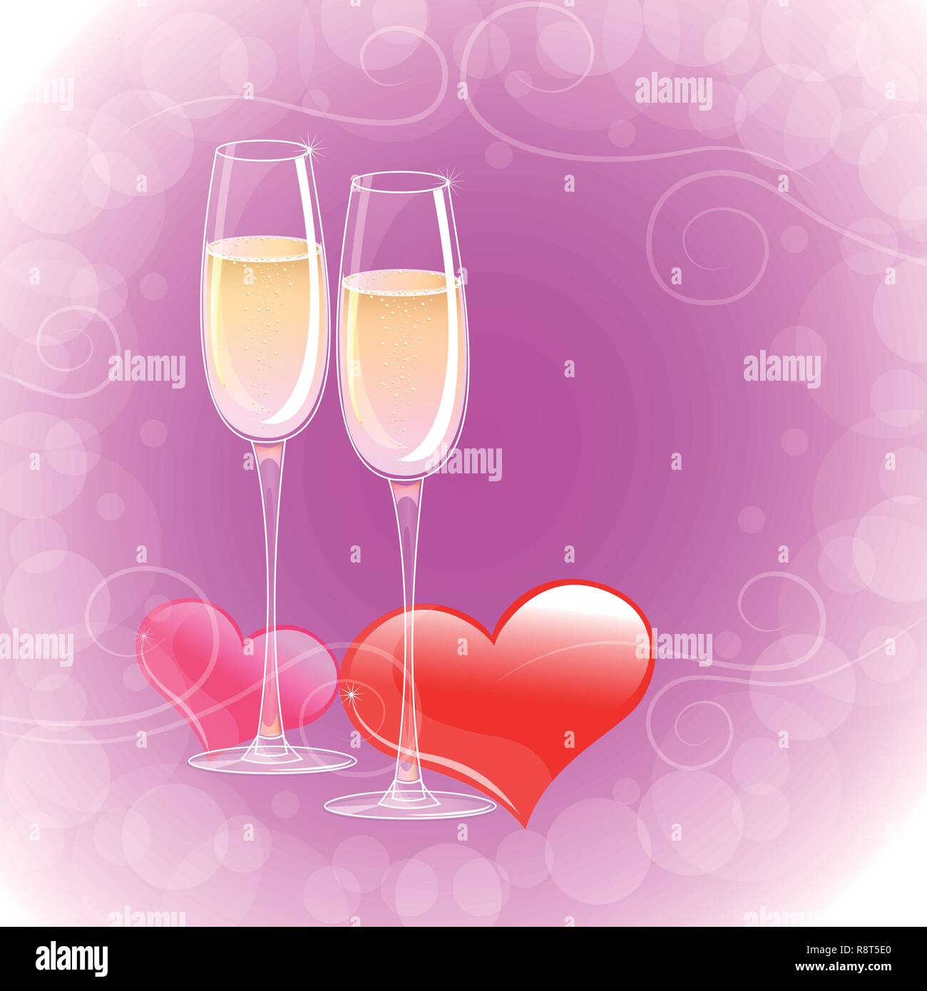 Deux verres de champagne avec coeur rouge illustration vecteur EPS10 Illustration de Vecteur