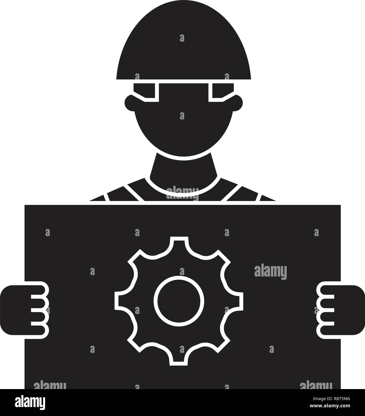 Gestion de projets de construction de vecteur icône noire concept. La gestion de projets de construction télévision illustration, sign Illustration de Vecteur