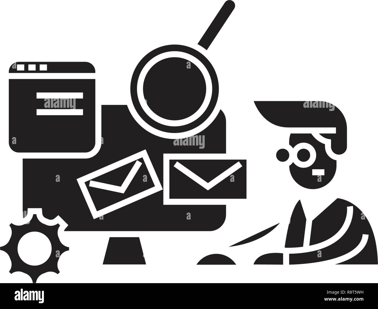 Bureau Coworking vecteur icône noire concept. Bureau Coworking télévision illustration, sign Illustration de Vecteur