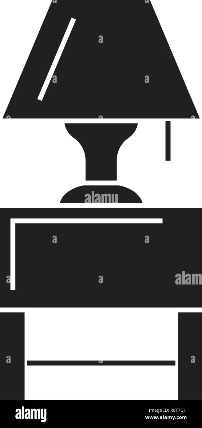 Table de nuit avec une lampe black concept vecteur icône. table de nuit avec une lampe télévision illustration, sign Illustration de Vecteur