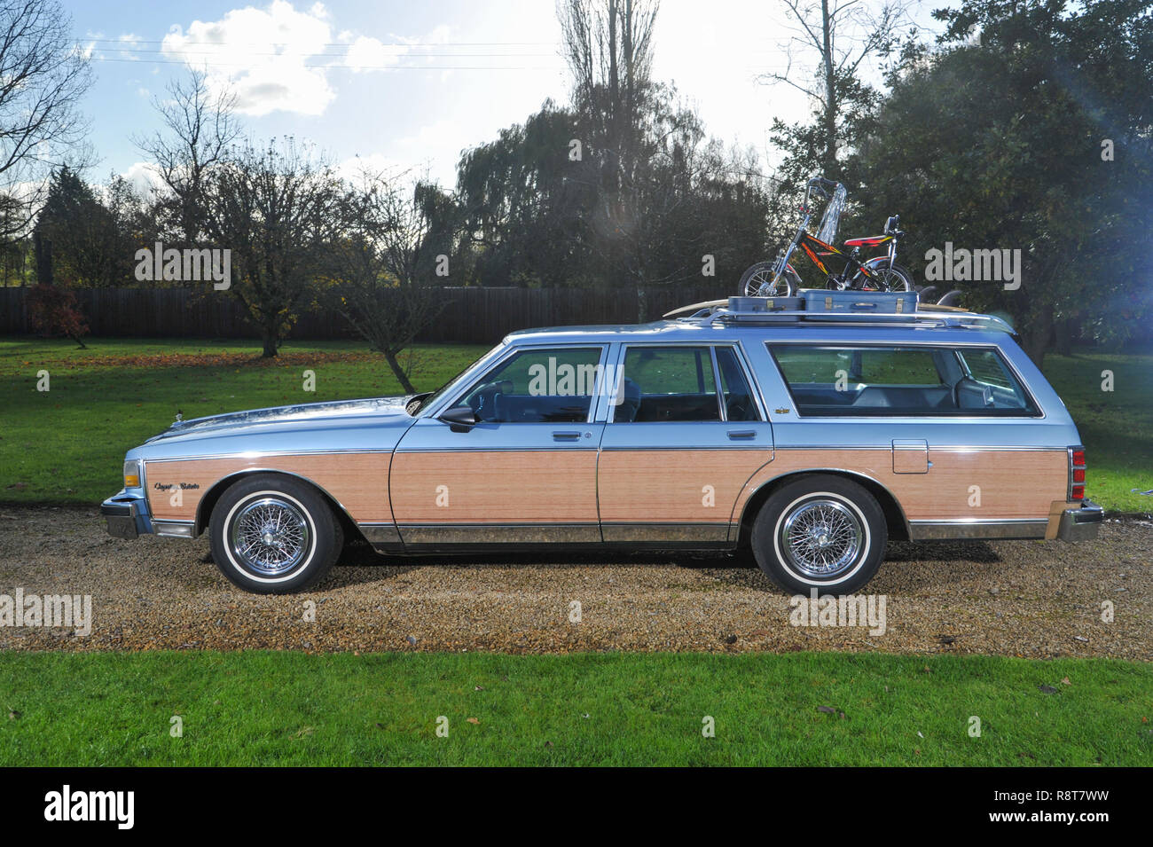 1986 Chevrolet Caprice 'Woody' station wagon, bois taillé American Family Estate location Banque D'Images