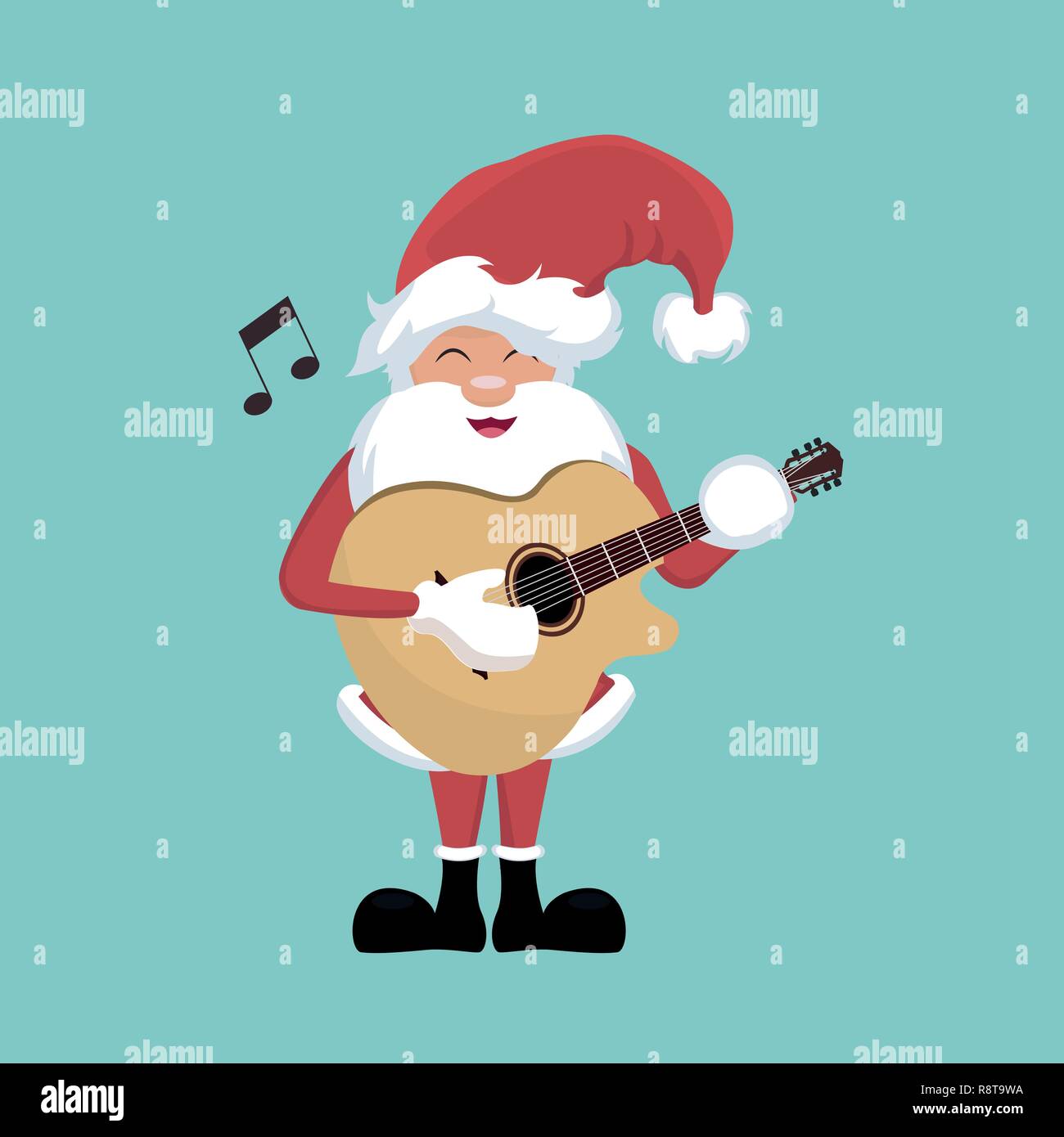 Carte de Noël du Père Noël qui joue de la guitare Illustration de Vecteur