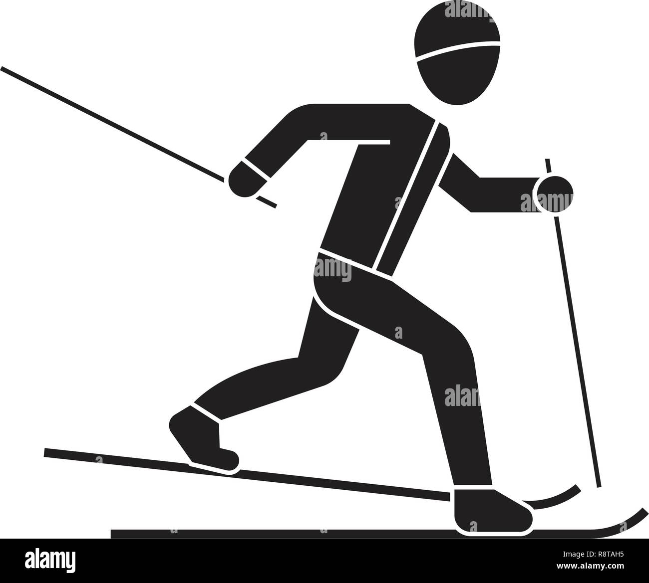 Personne ski vecteur icône noire concept. Personne ski télévision illustration, sign Illustration de Vecteur